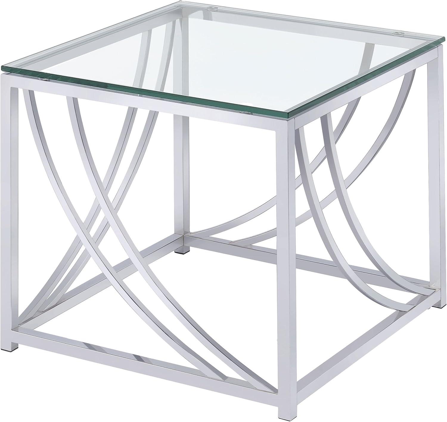 Lille Square End Table with Glass Top Chrome - Coaster