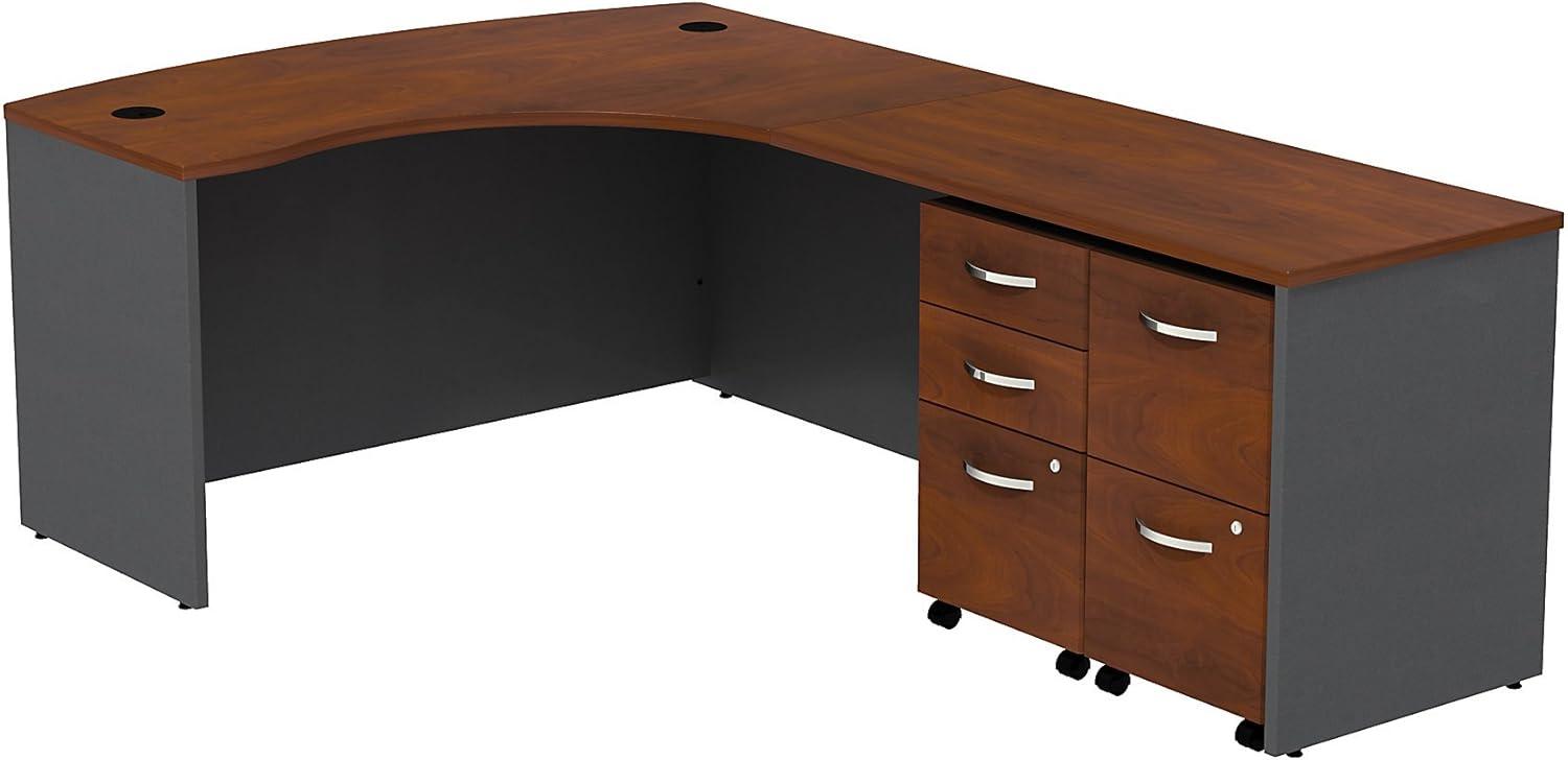 Series C Bow Front Left Handed L Shaped Desk with 2 Mobile Pedestals