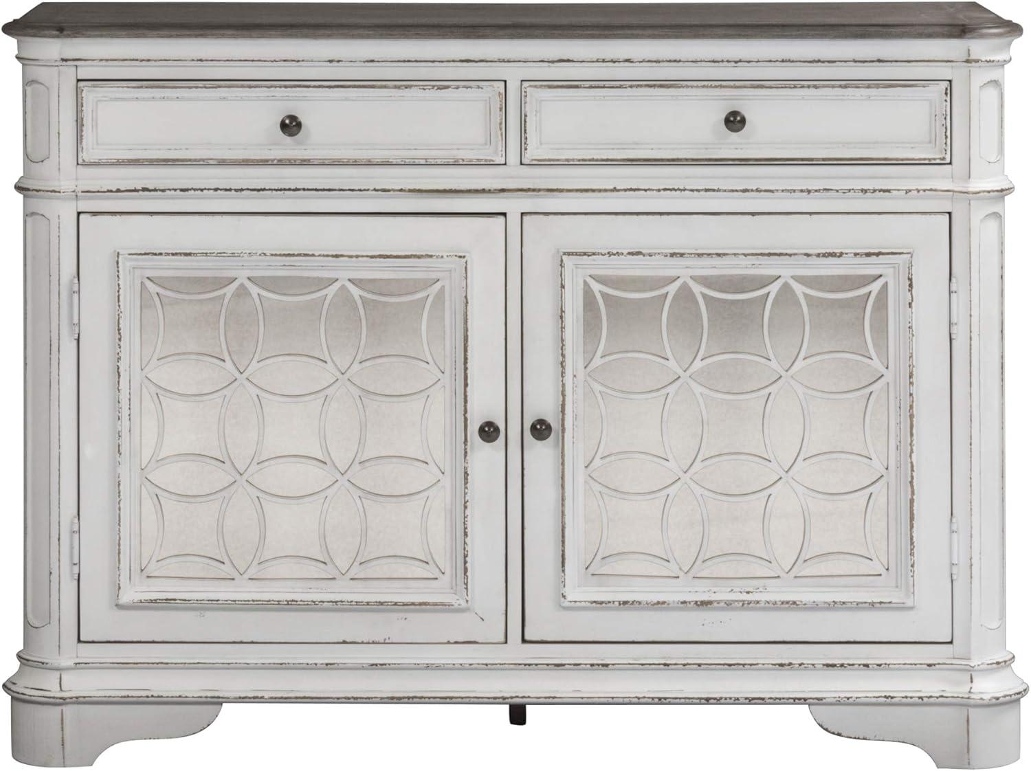 Antique White Mirrored 2-Drawer Traditional Buffet