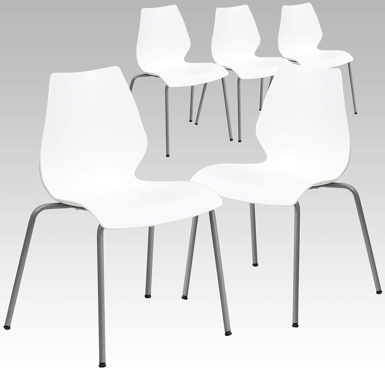 White Ergonomic Metal Stacking Chairs, Set of 5