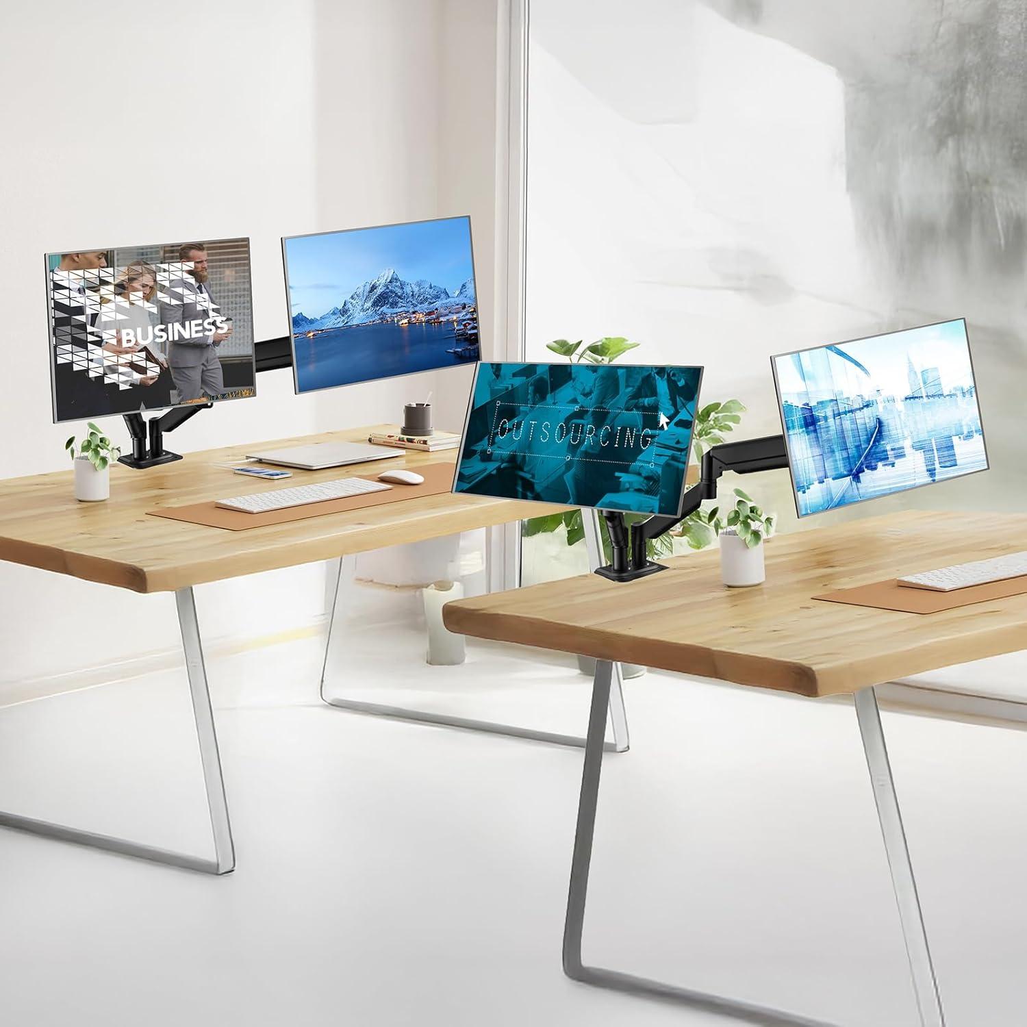 Dual Monitor Stand for Desk-Monitor Arms for 2 Monitors with C Clamp, Grommet Mounting Base for 13-32 Inch Computer Screens - Full Adjustable Monitor Mount Swivel Each Arm Holds 19.8lbs