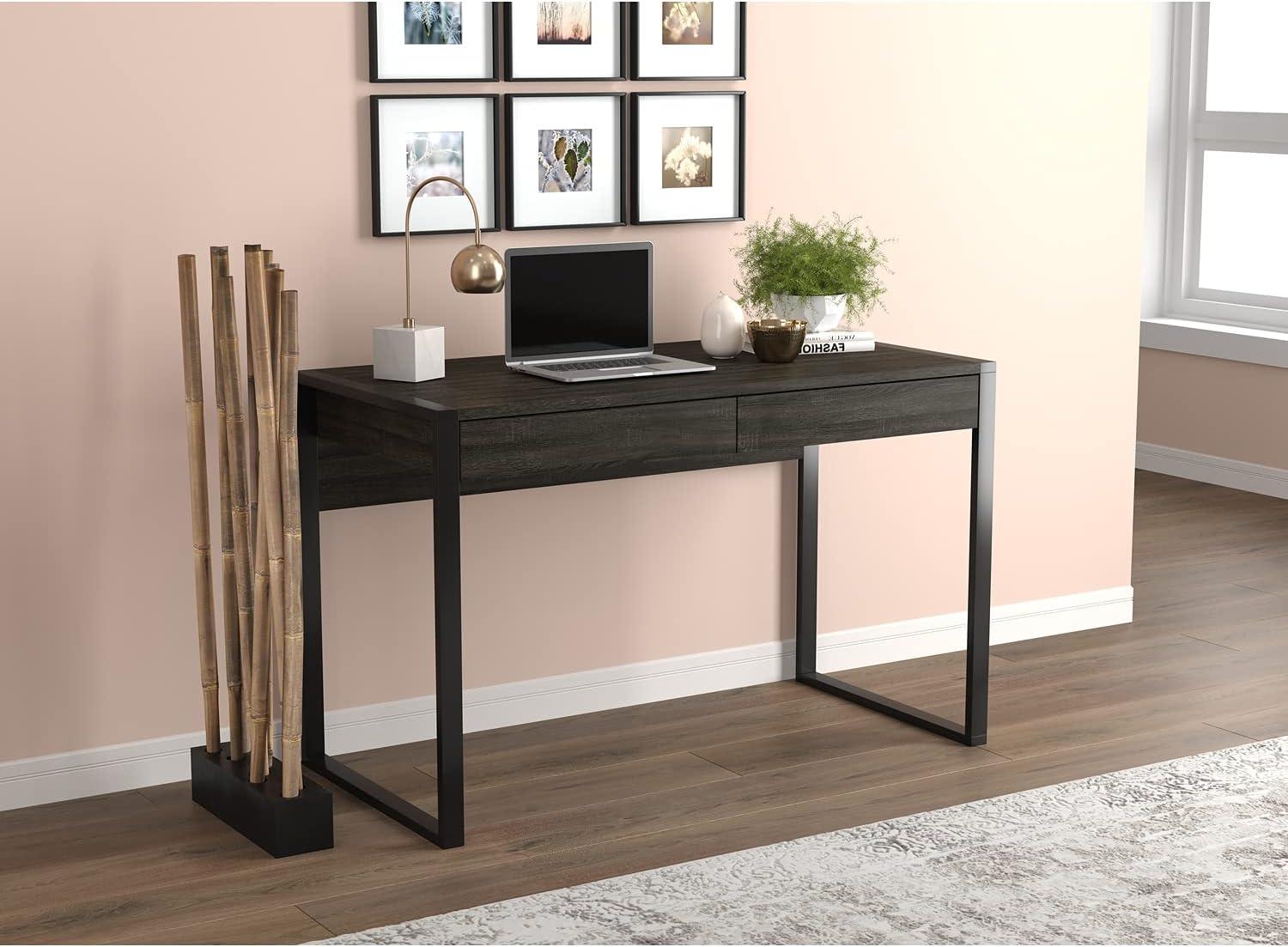 Safdie & Co. 47"L 2-Drawers Black Metal Computer Desk in Dark Grey