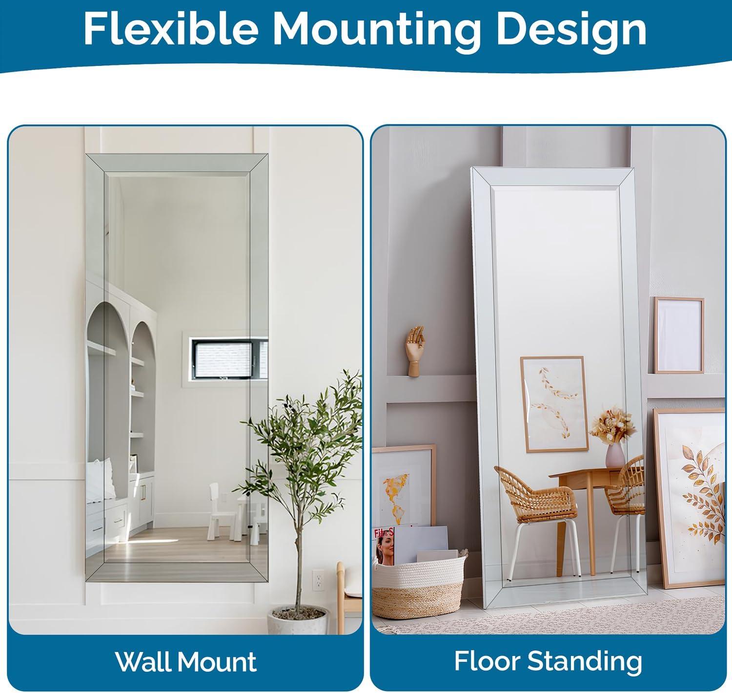 Mirrored Bevel Floor Mirror 70" x 30" by Naomi Home