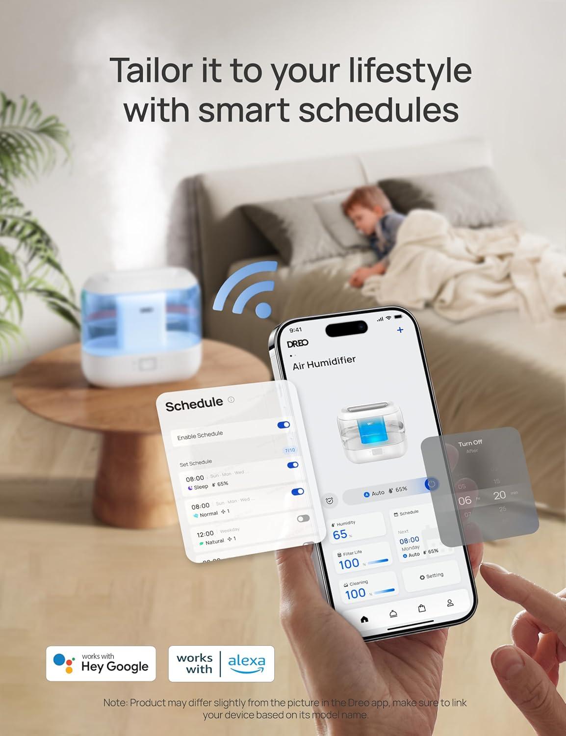 Dreo Humidifiers for Bedroom, Top Fill 4L Supersized Cool Mist Humidifier with Oil Diffuser and Nightlight, 32H Runtime, Quiet Ultrasonic Humidifiers for Home, Large Room, Baby Nursery and Plants