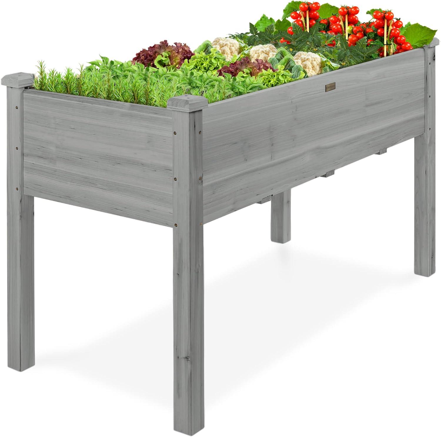 48x24x30in Raised Garden Bed, Elevated Wood Planter Box Stand for Backyard, Balcony w/Bed Liner