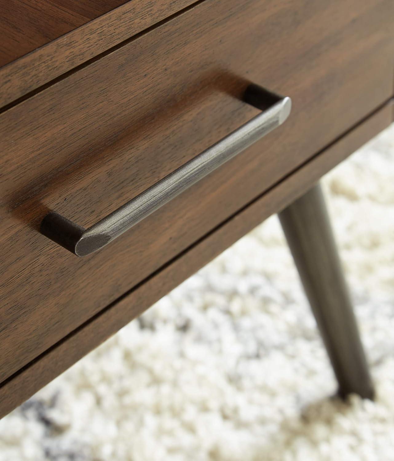 Signature Design by Ashley Calmoni Mid-Century Square End Table with 2 USB Charging Ports, Brown