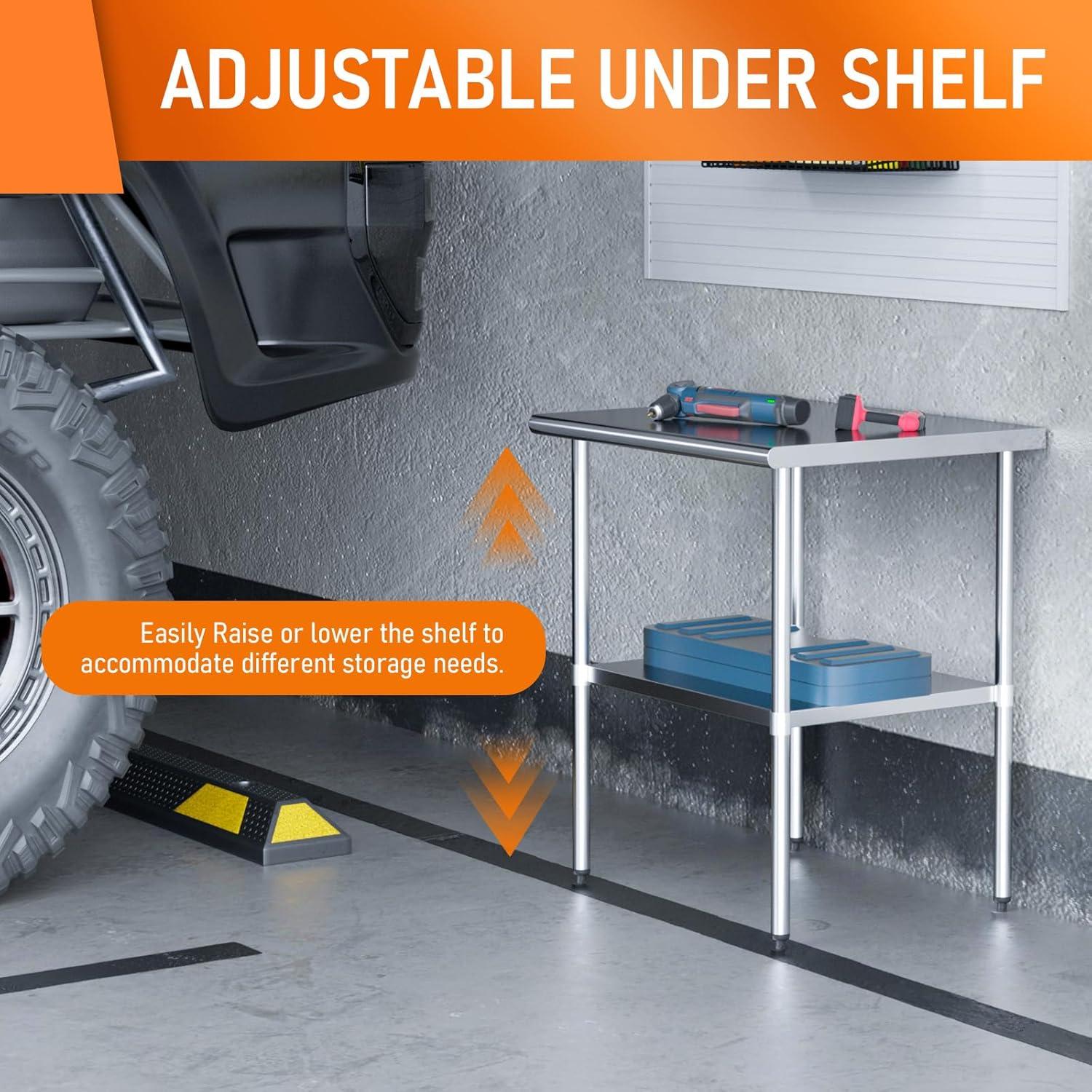 Stainless Steel Table for Food Prep & Work 30 x 48 inches Utility Table with Adjustable Undershelf, Commercial Workstation in Kitchen, Garage, Outdoor BBQ
