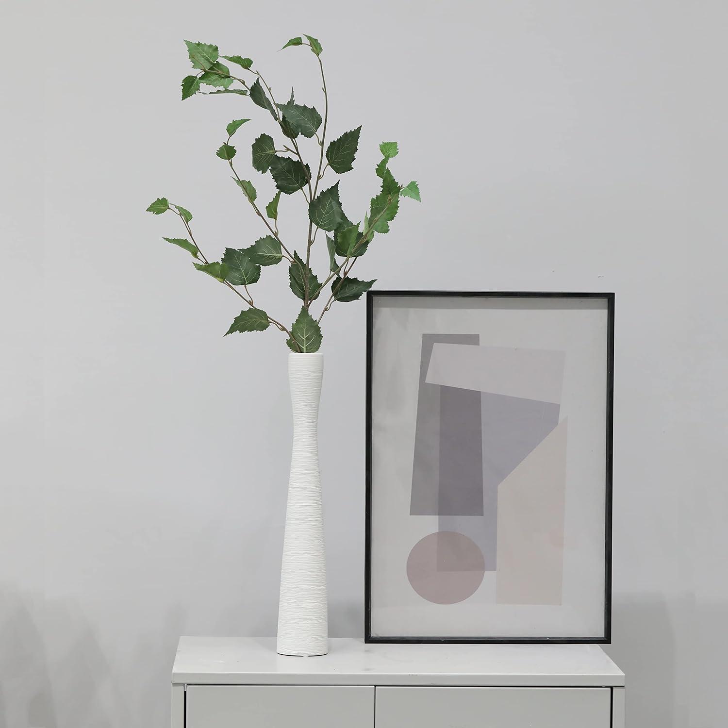 Flower Vase 16.5'' Tall White Ceramic Vase,Pampas Grass Vase,Floor Vase,Modern Home Decorations,Handmade Brushed Skinny Vase for Decor Living Room,Table,Fire Mantel,Entryway,White 40cm