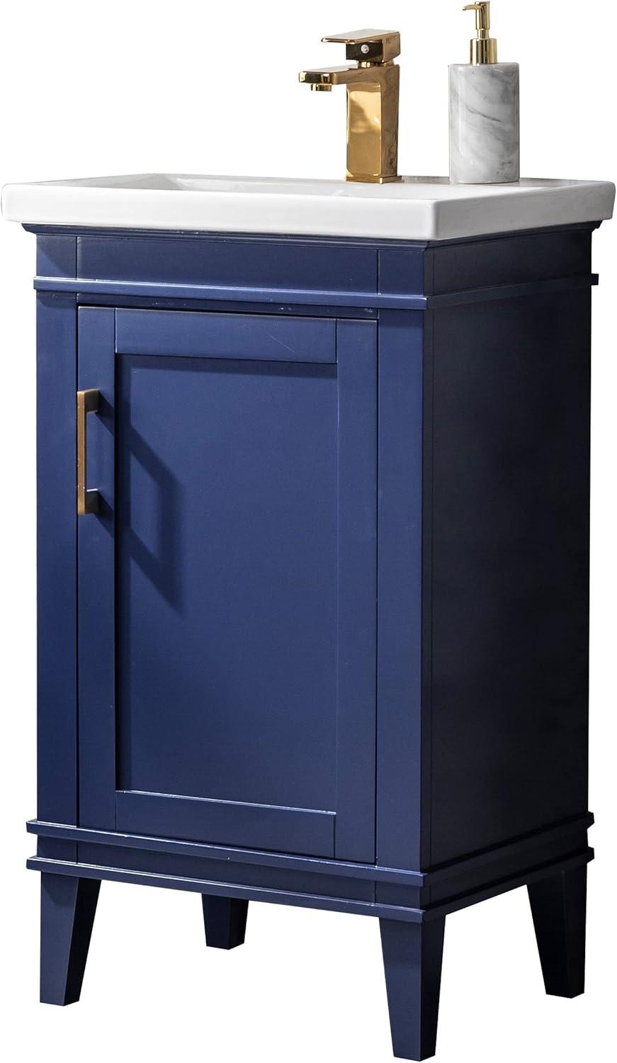 Avery 20" Blue Wood Single Bathroom Vanity with Porcelain Top