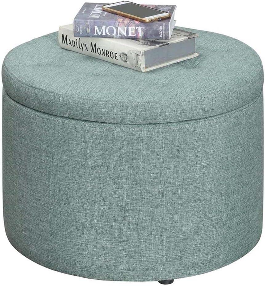 Tufted Round Green Faux Linen Shoe Ottoman with 12 Compartments