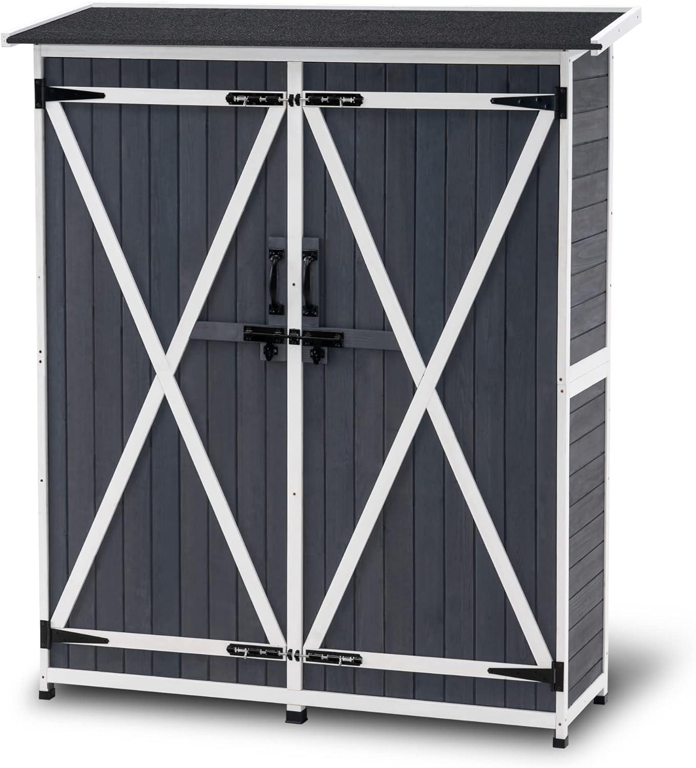 Mcombo 55.1 x 1.64 ft. Garden Tool Wood and Metal Storage Shed, Gray