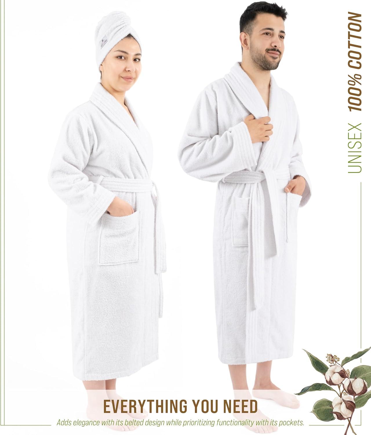 Eider & Ivory™ 100% Cotton Turkish Bathrobes, Soft Absorbent Lightweight Unisex Couple Robes