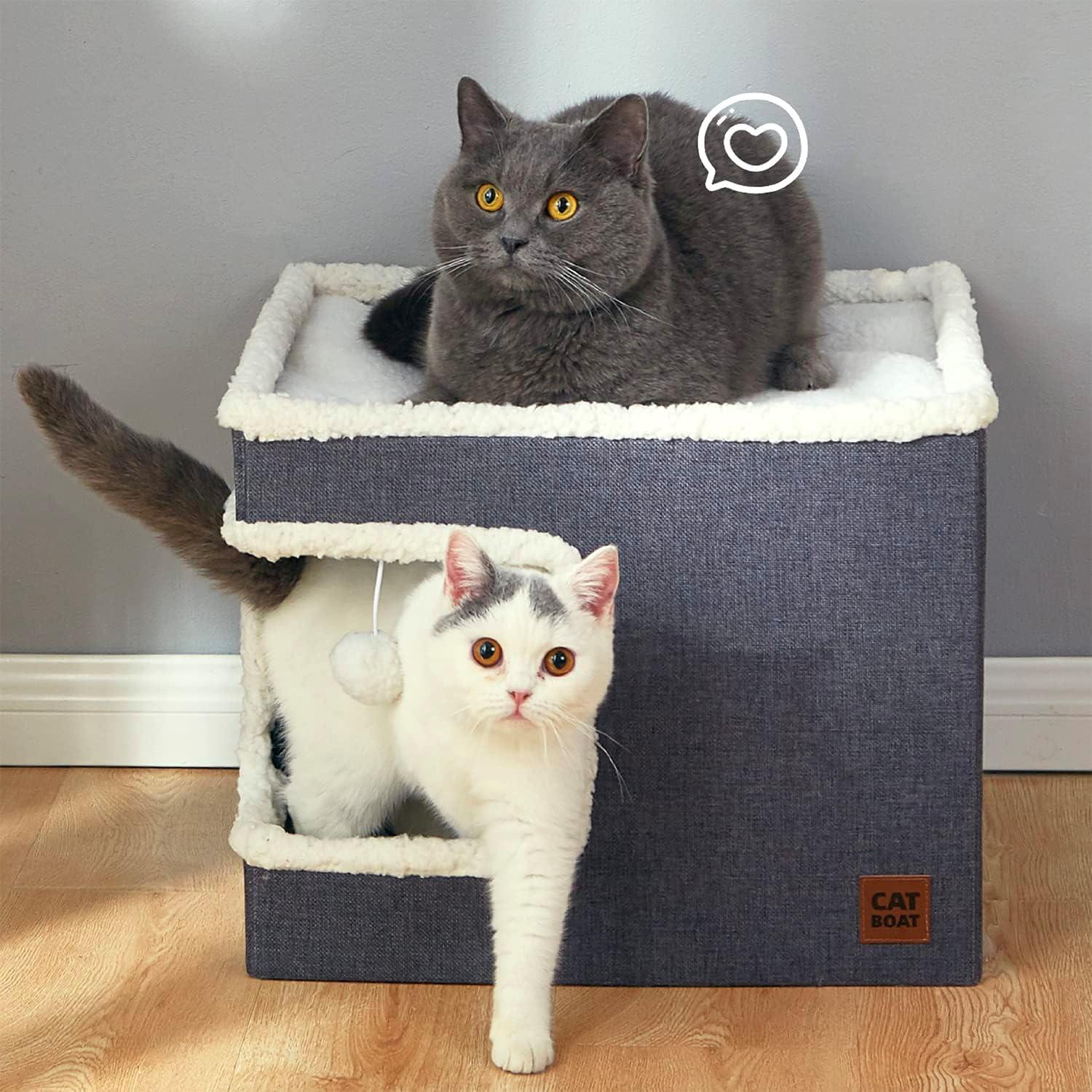 Large Grey Wool Triangle Cat Bed with Scratch Pad