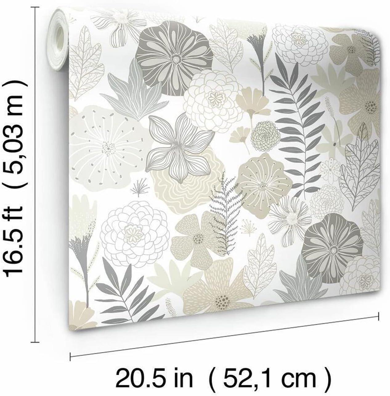 RoomMates Blooms Peel and Stick Wallpaper: Self-Adhesive Vinyl, Modern Floral, Repositionable, 28 Sq Ft Coverage, Blue