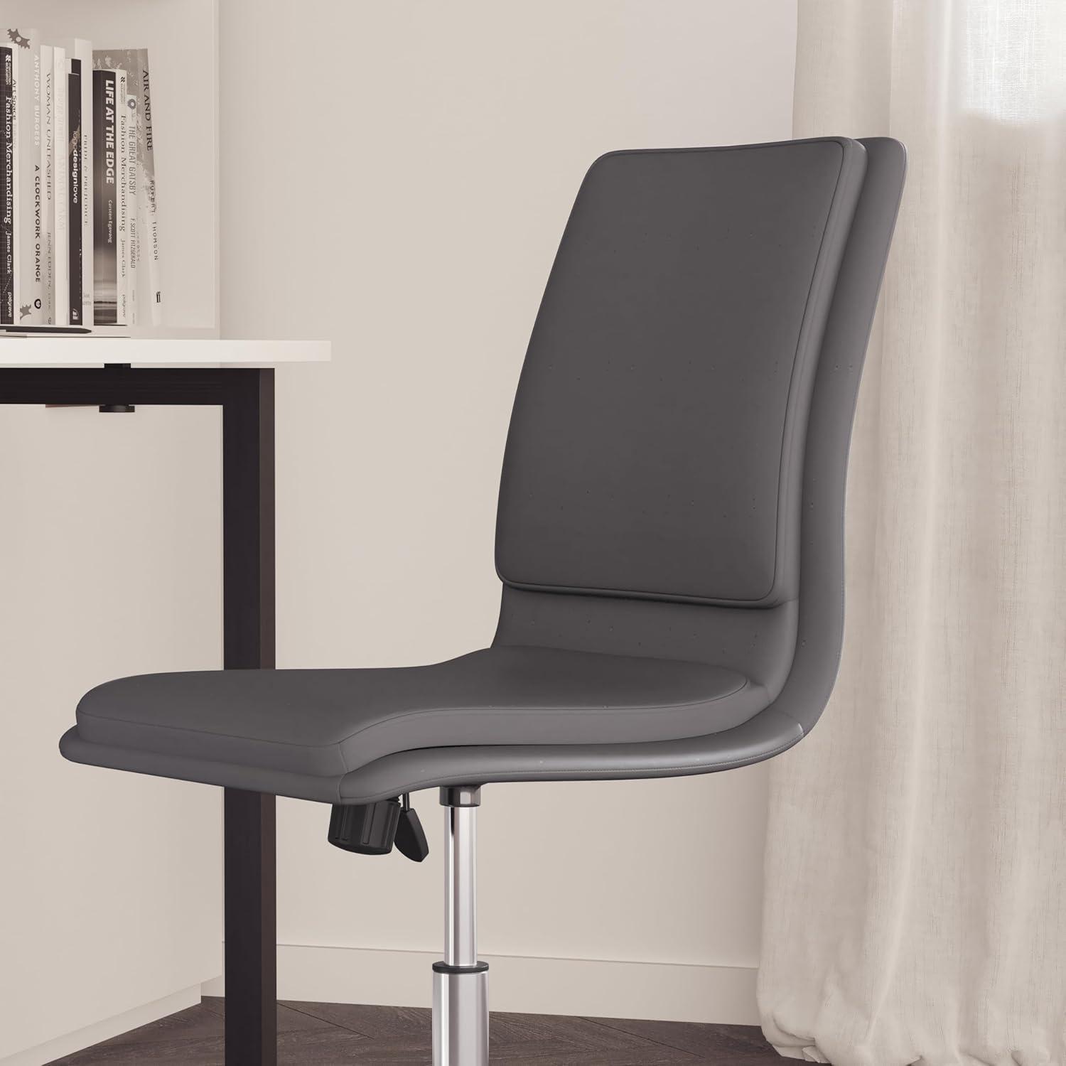 Merrick Lane Mid-Back Armless Home Office Chair with Height Adjustable Swivel Seat and Five Star Chrome Base, Black Faux Leather