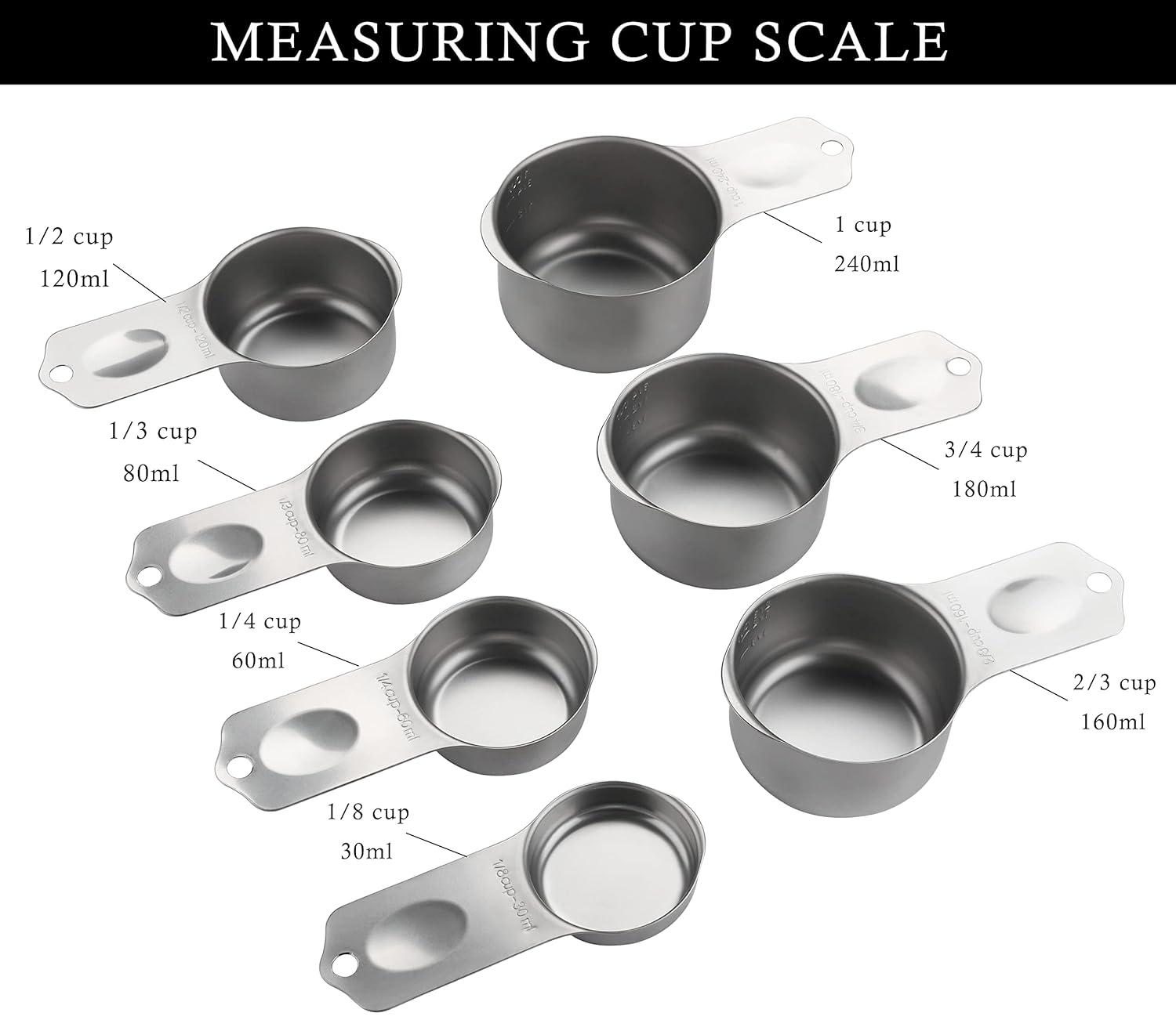 hghfhj 7-Piece Premium Stainless Steel Measuring Cups Set - Accurate Magnetic Easy Storage and Durable for Liquid Baking and Kitchen Essentials - Compact and Space-Saving Design