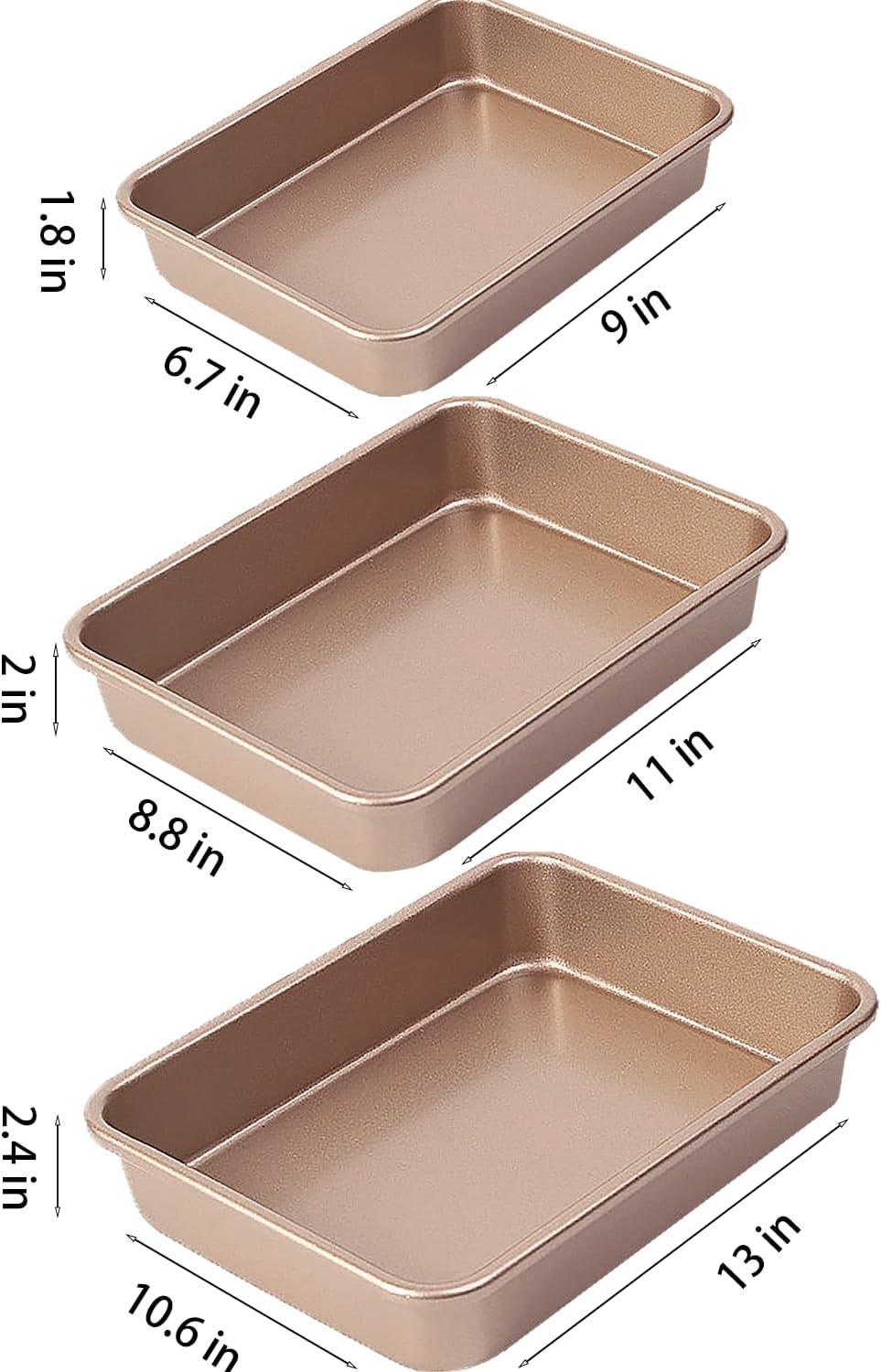 3-Pack Nonstick Bakeware Set, Baking Cookie Sheets, Heavy Duty Rectangular Deep-Dish Cake Pan for Oven (Gold)