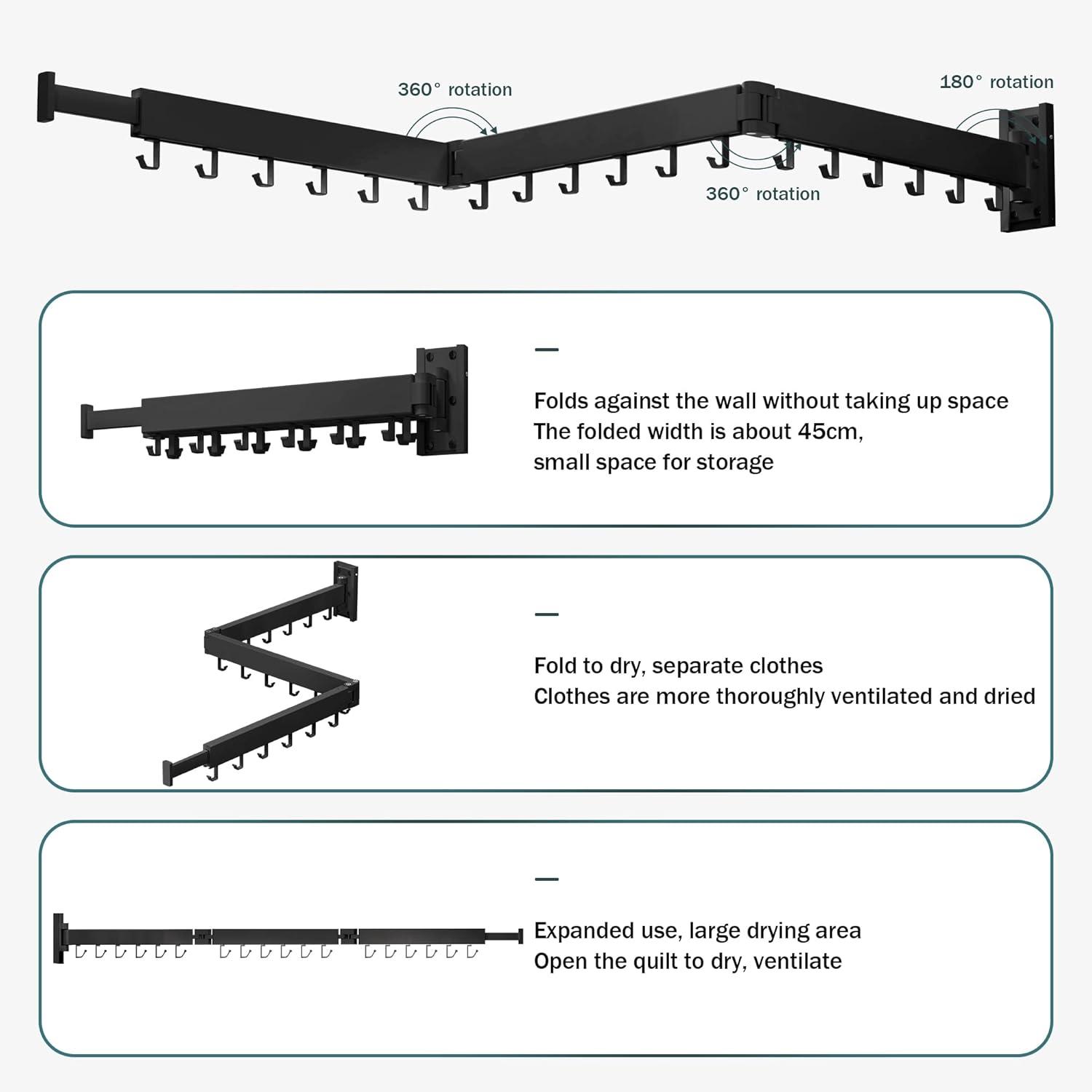 Dark Gray Tri-Fold Wall Mounted Collapsible Drying Rack