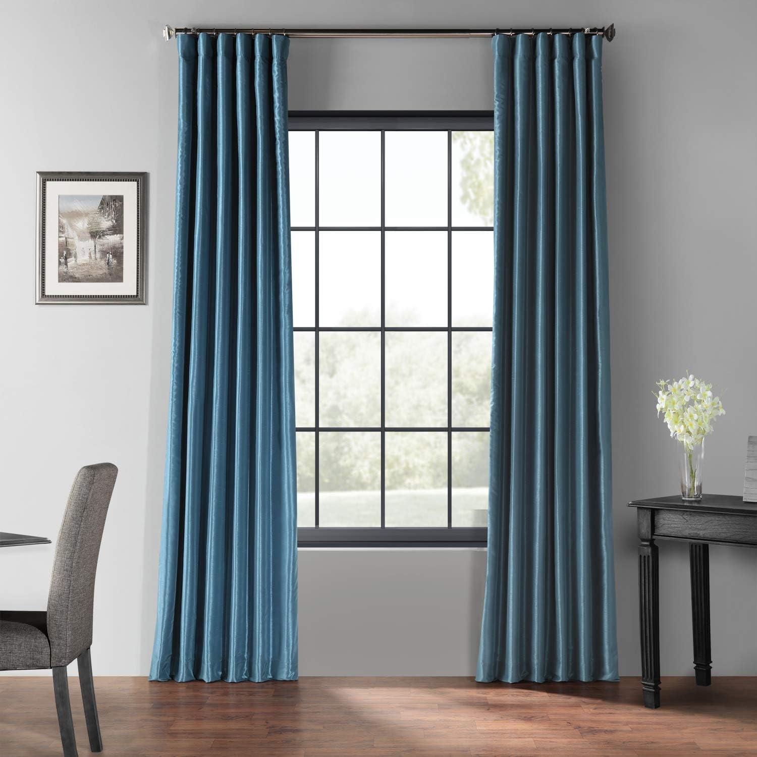 Nassau Blue Blackout Vintage Textured Faux Dupioni Silk Curtain (1 Panel), Nassau Blue, 50W X 96L