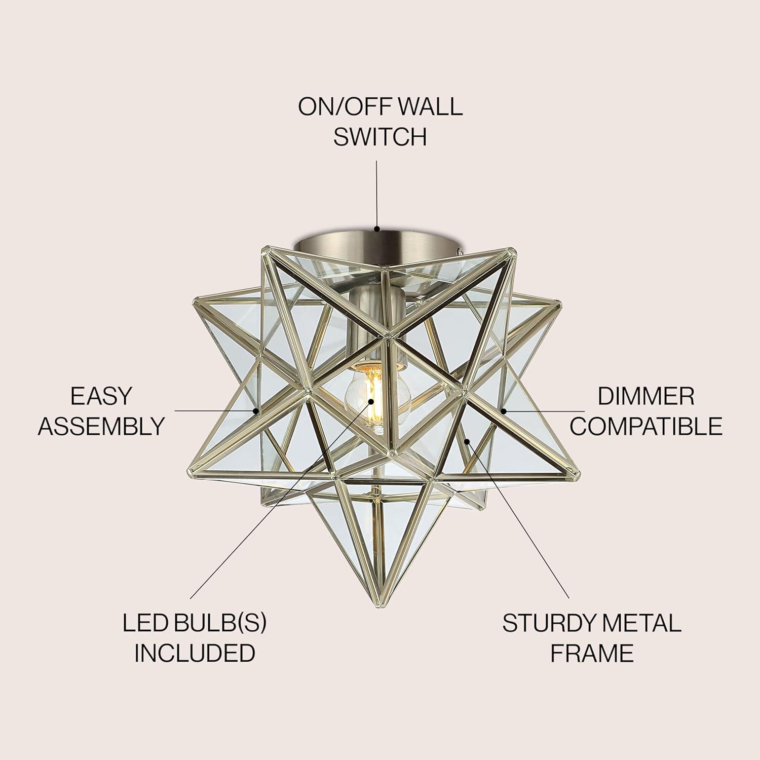 Stella 12" Moravian Star Metal/Glass LED Flush Mount, Nickel