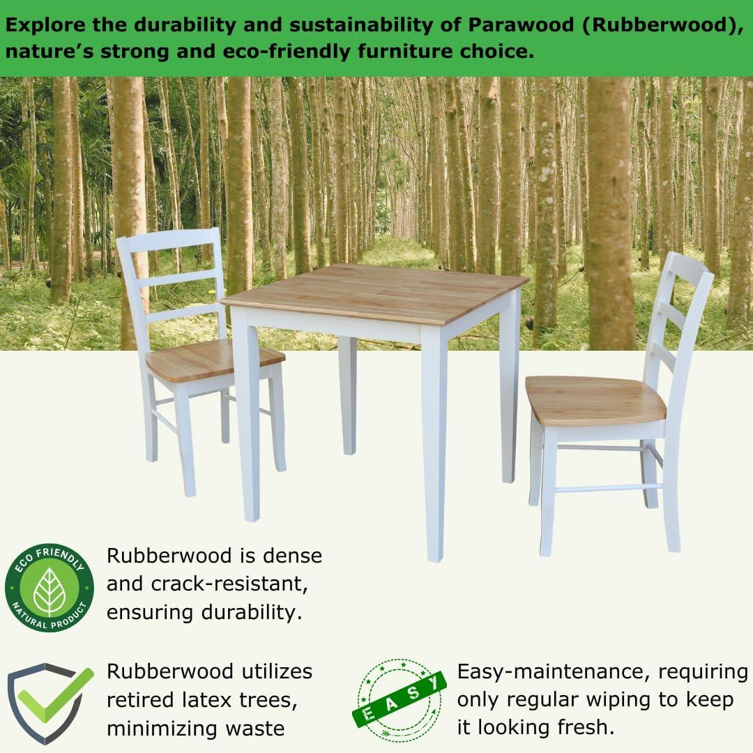 3pc Dining Table with 2 Ladderback Chairs White/Natural – International Concepts: Solid Wood, Square, Non-Extension