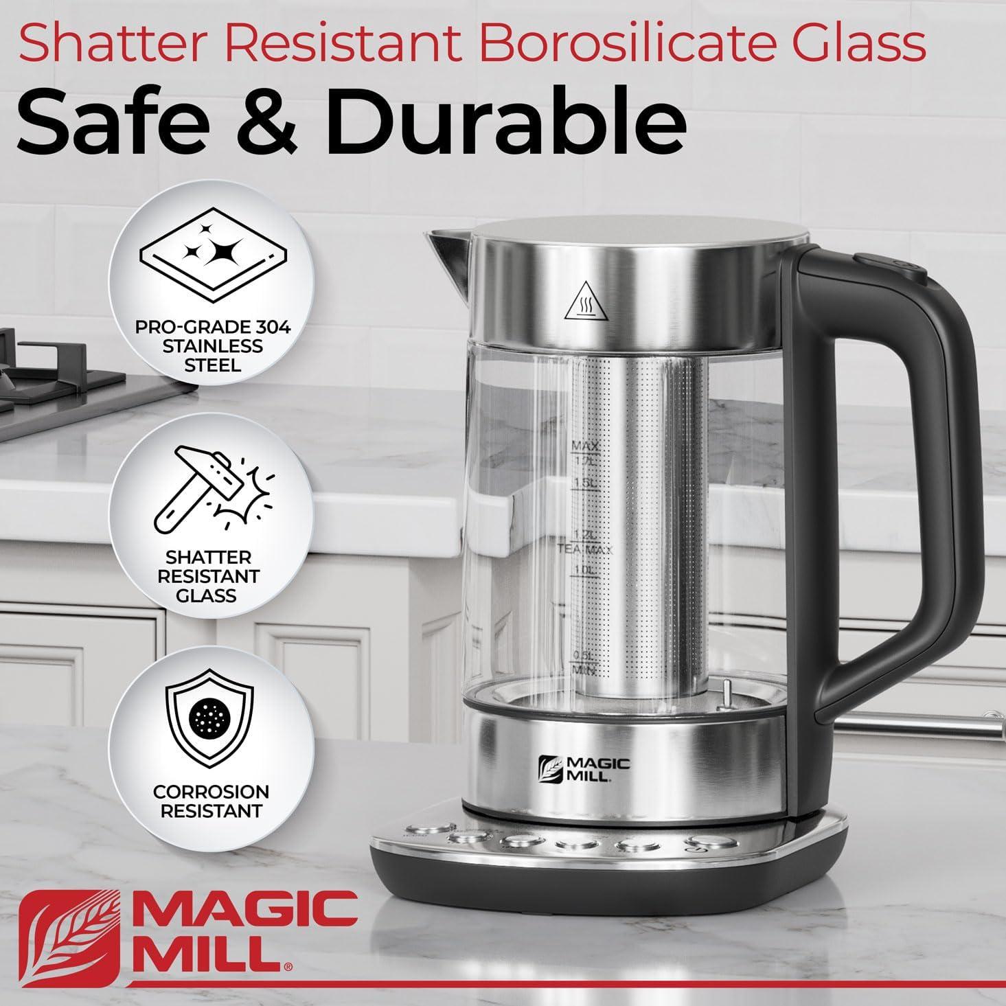 Magic Mill Pro Electric Kettle with Tea Infuser and Temperature Control - Keep Warm Function, Rapid Boil, Automatic Safety Shut Off, BPA Free, No Plastic on Water, British Patent Technology, 1.7L