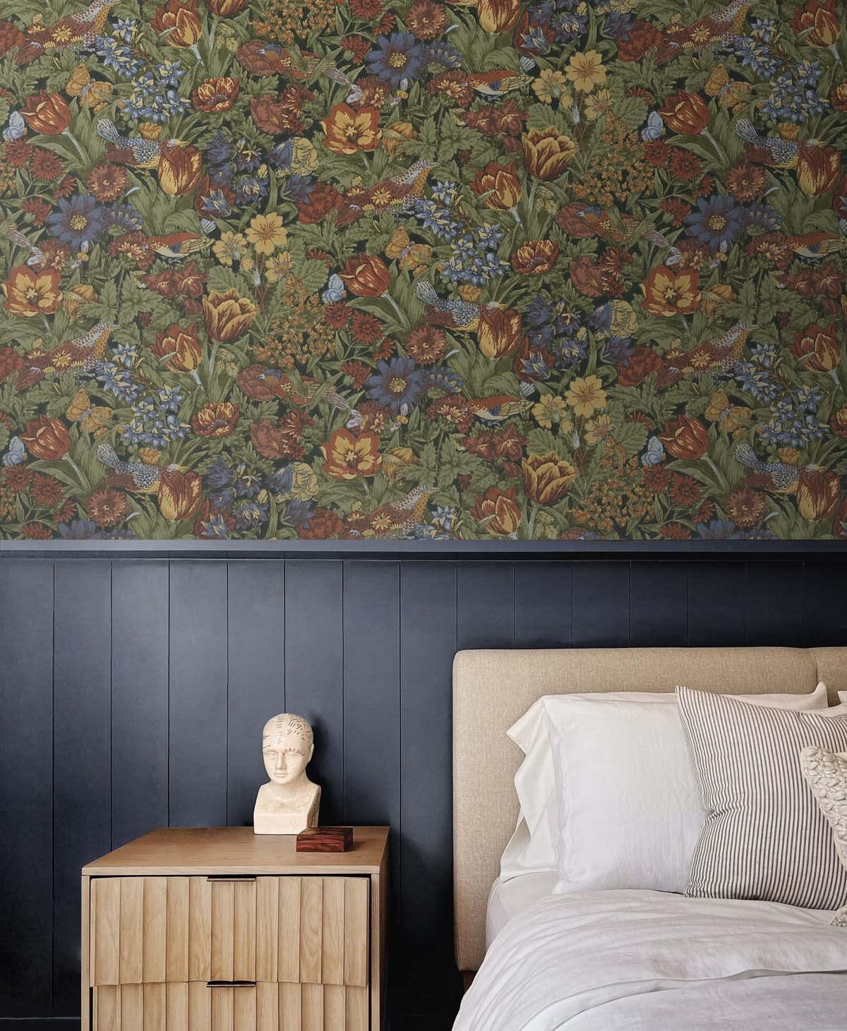 NextWall Russet and Riverside Bird Floral Peel and Stick Wallpaper