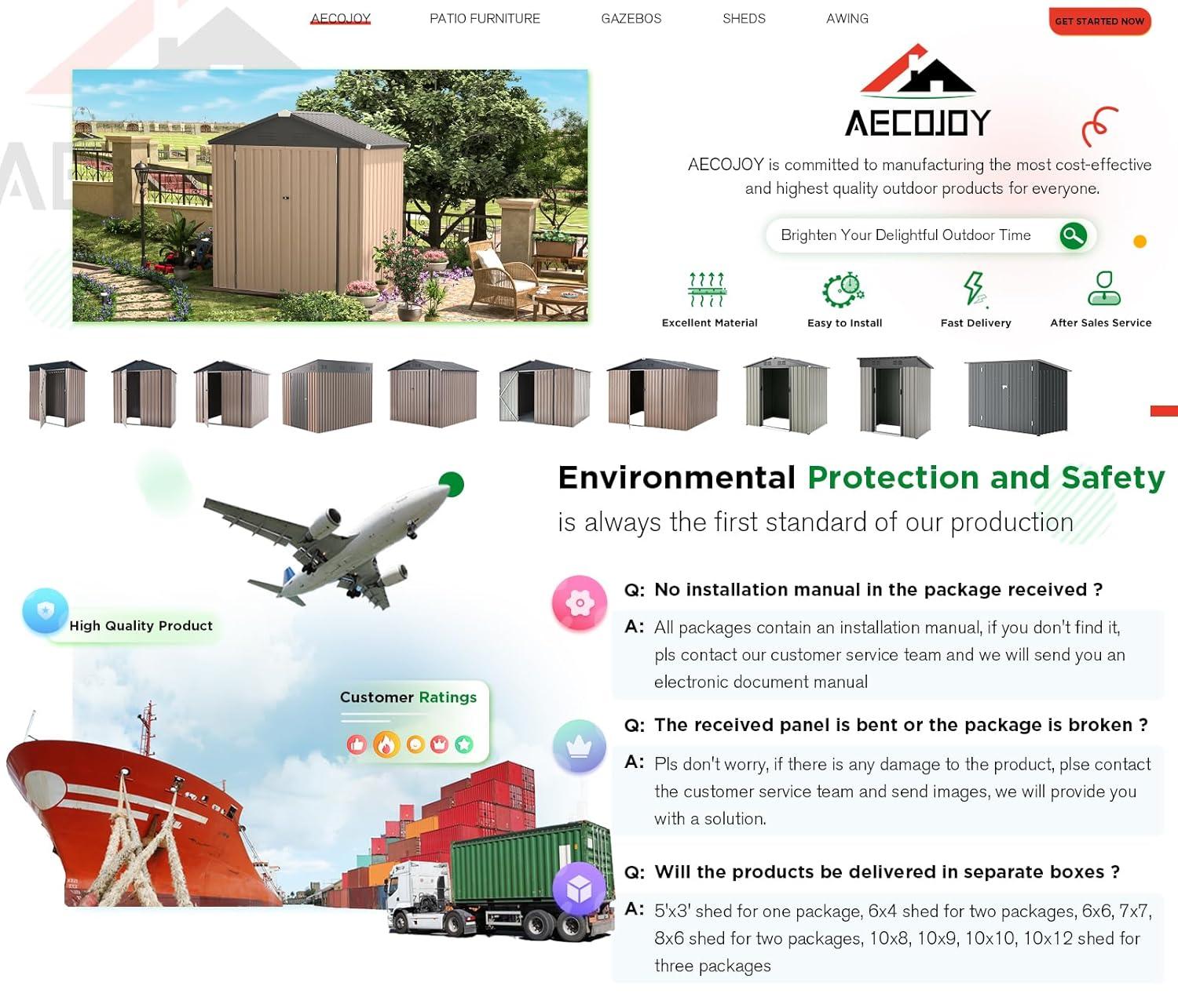 AECOJOY 6' x 6' Outdoor Storage Shed with Rack & Shelves Metal Utility Tool Shed with Lockable Door for Backyard & Garden on Clearance