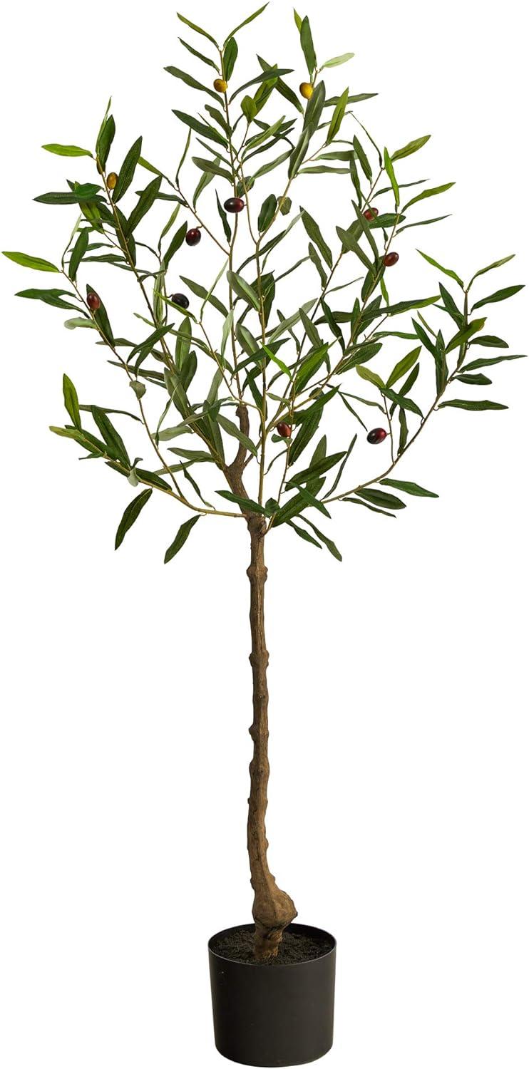 4ft Brown and Green Faux Olive Tree in Nursery Planter