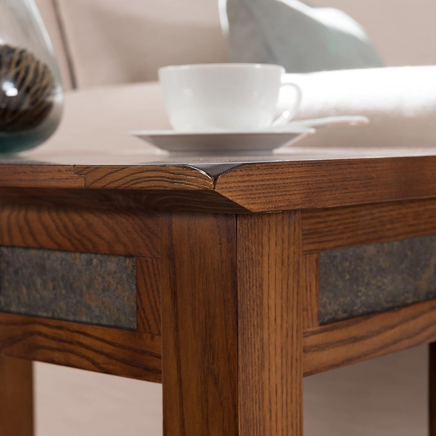 Rustic Oak and Slatestone Square Chairside End Table