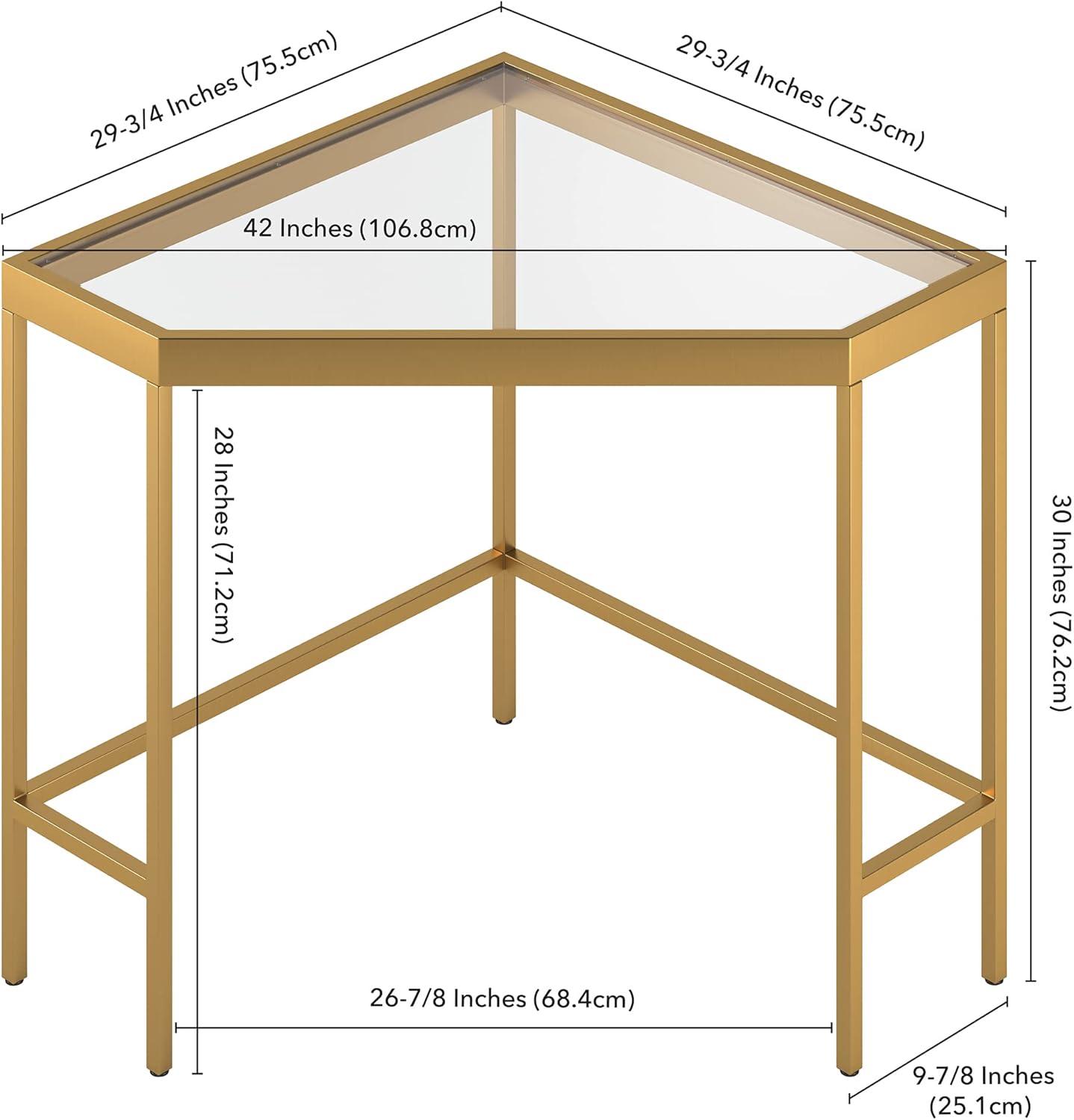 Henn&Hart 42" Brass Finish Metal/Glass Home Office