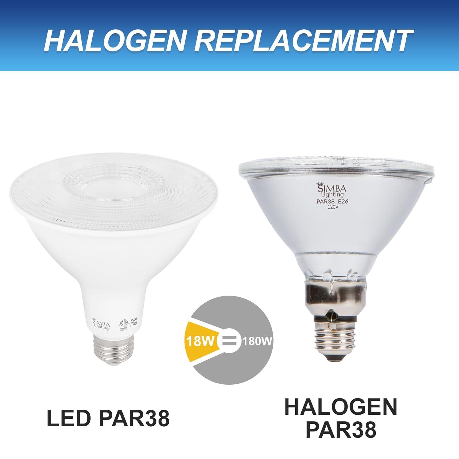Simba Lighting LED PAR38 18W 38 Spotlight ETL Listed 180W Replacement Bulbs 120V Dimmable E26 5000K Daylight 2-Pack
