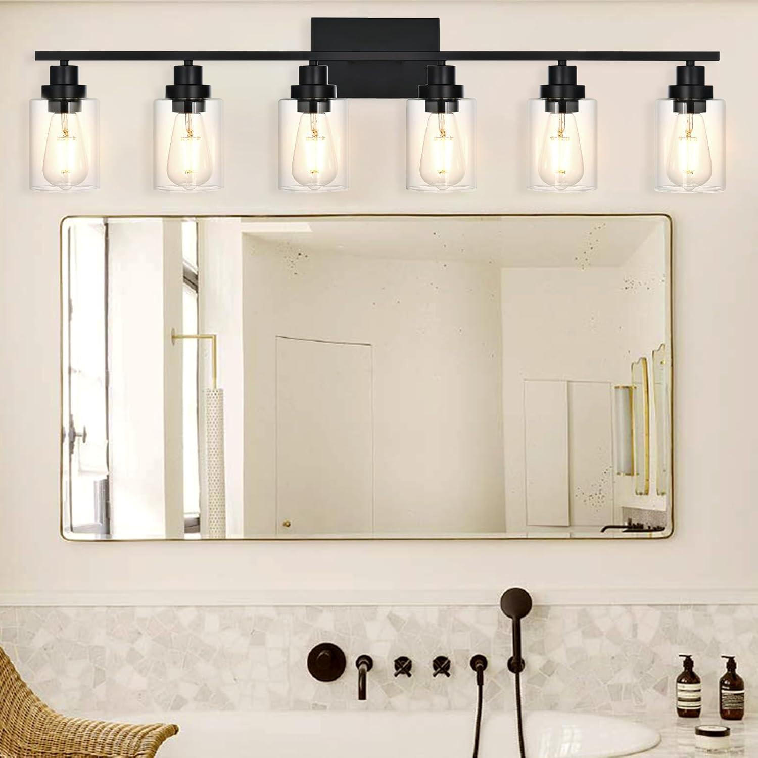 VINLUZ  Modern 6-lights Vanity Lighting Fixture for Bathroom black