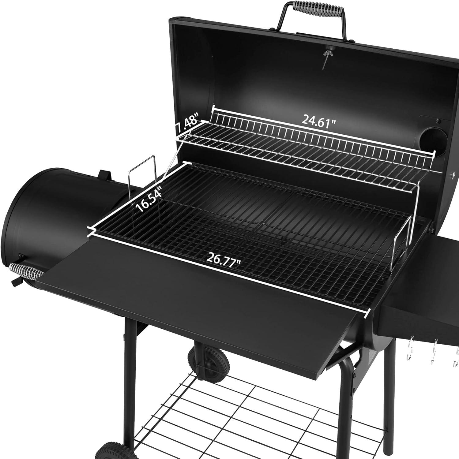 Royal Gourmet Black 48" Charcoal Grill with Offset Smoker