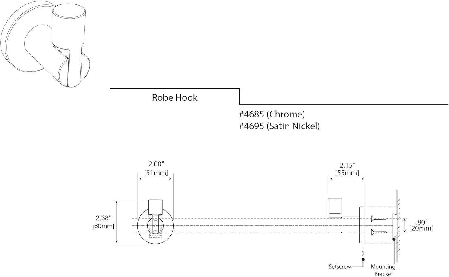 Small Chrome Zinc Wall Mounted Robe Hook