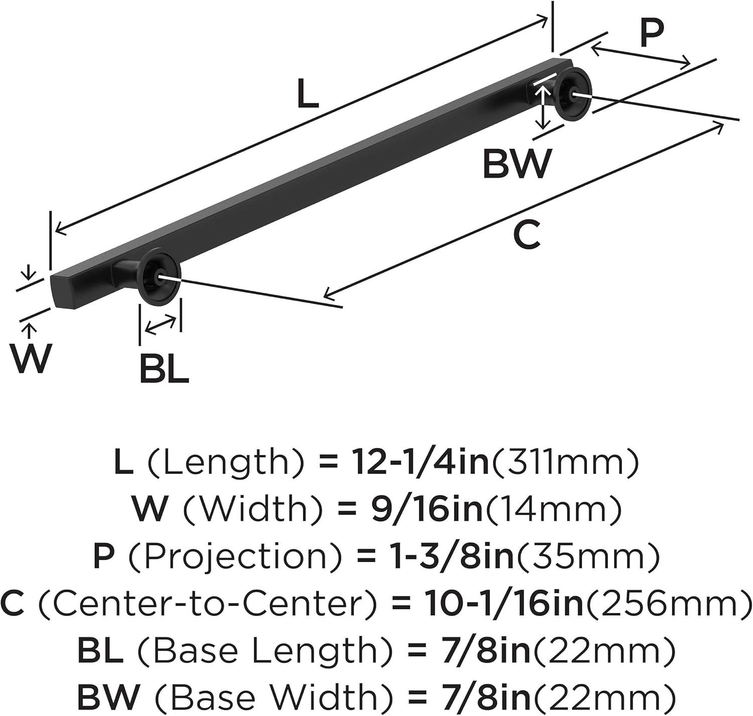 Amerock Everett 10-1/16 inch (256mm) Center-to-Center Matte Black Cabinet Pull