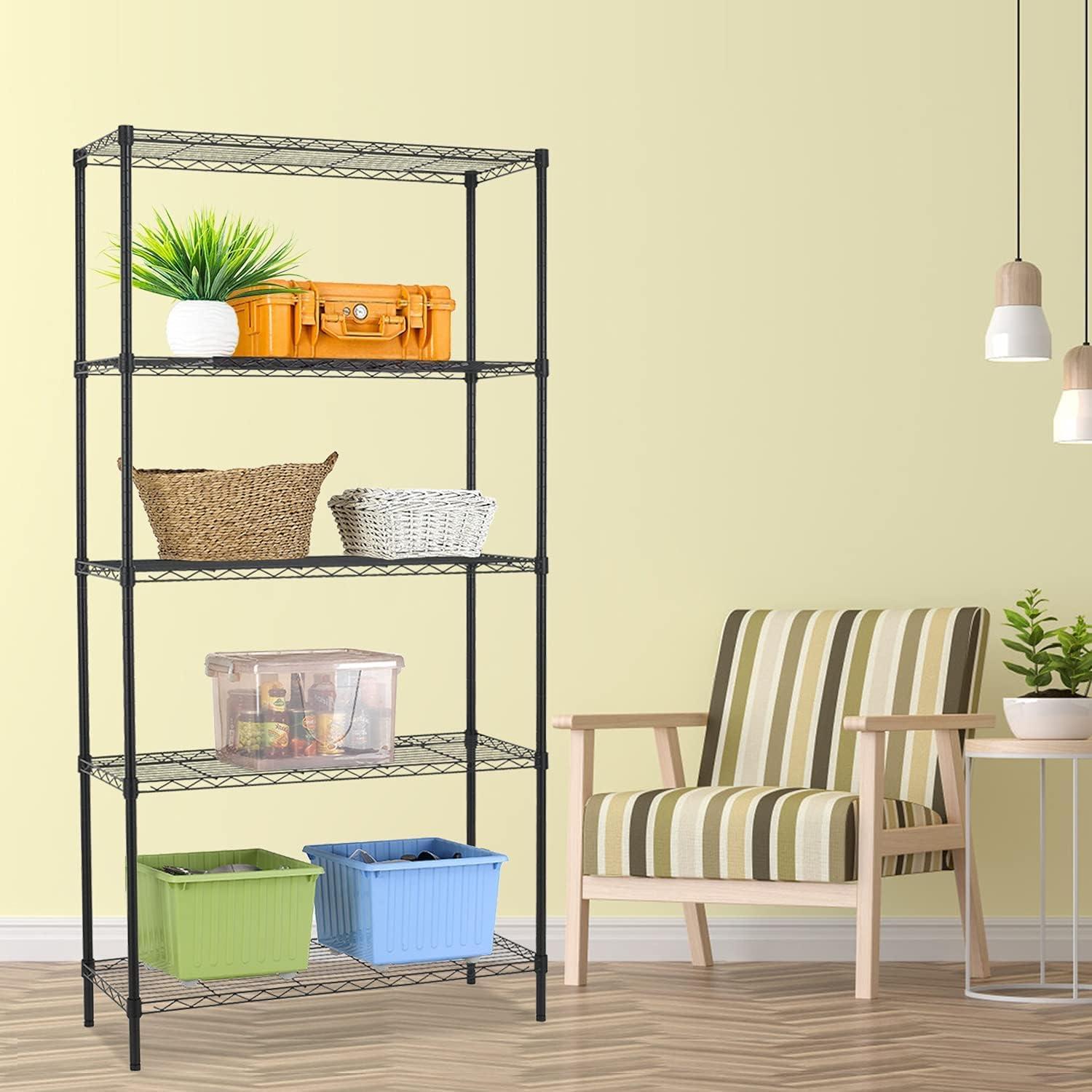 NiamVelo 5-Tier Wire Storage Shelves, Black