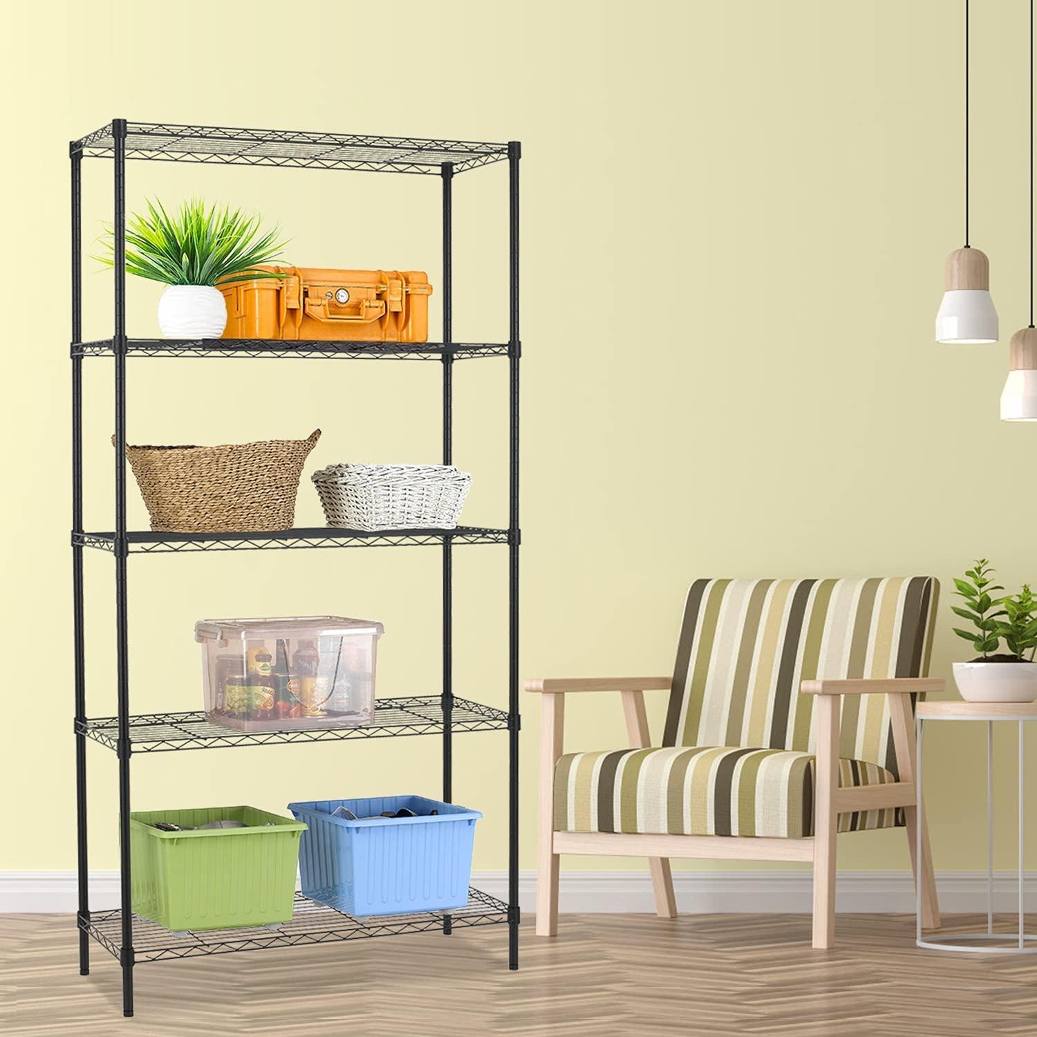 NiamVelo 5-Tier Wire Storage Shelves, Black