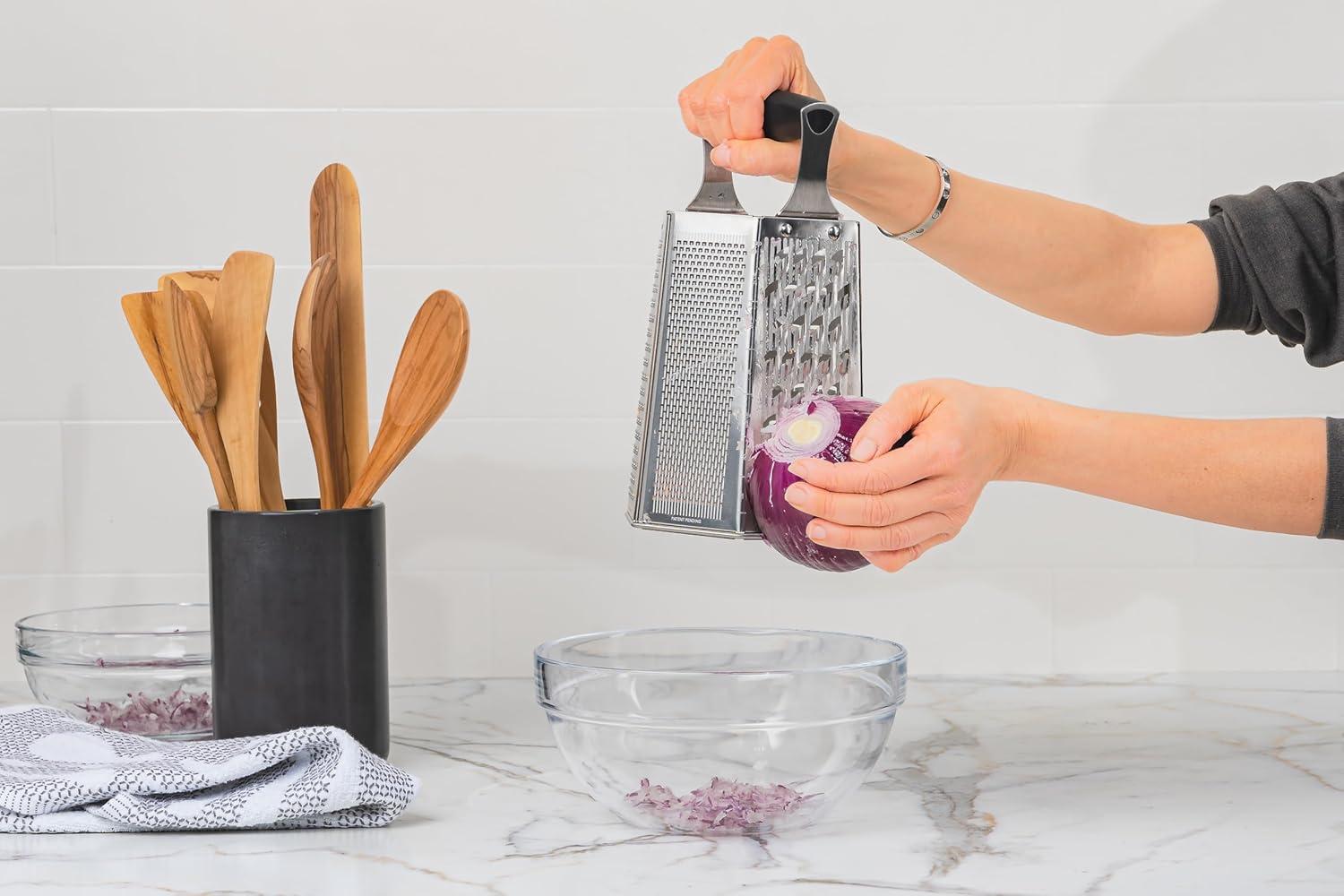 Stainless Steel 6-Sided Box Grater with Black Handle