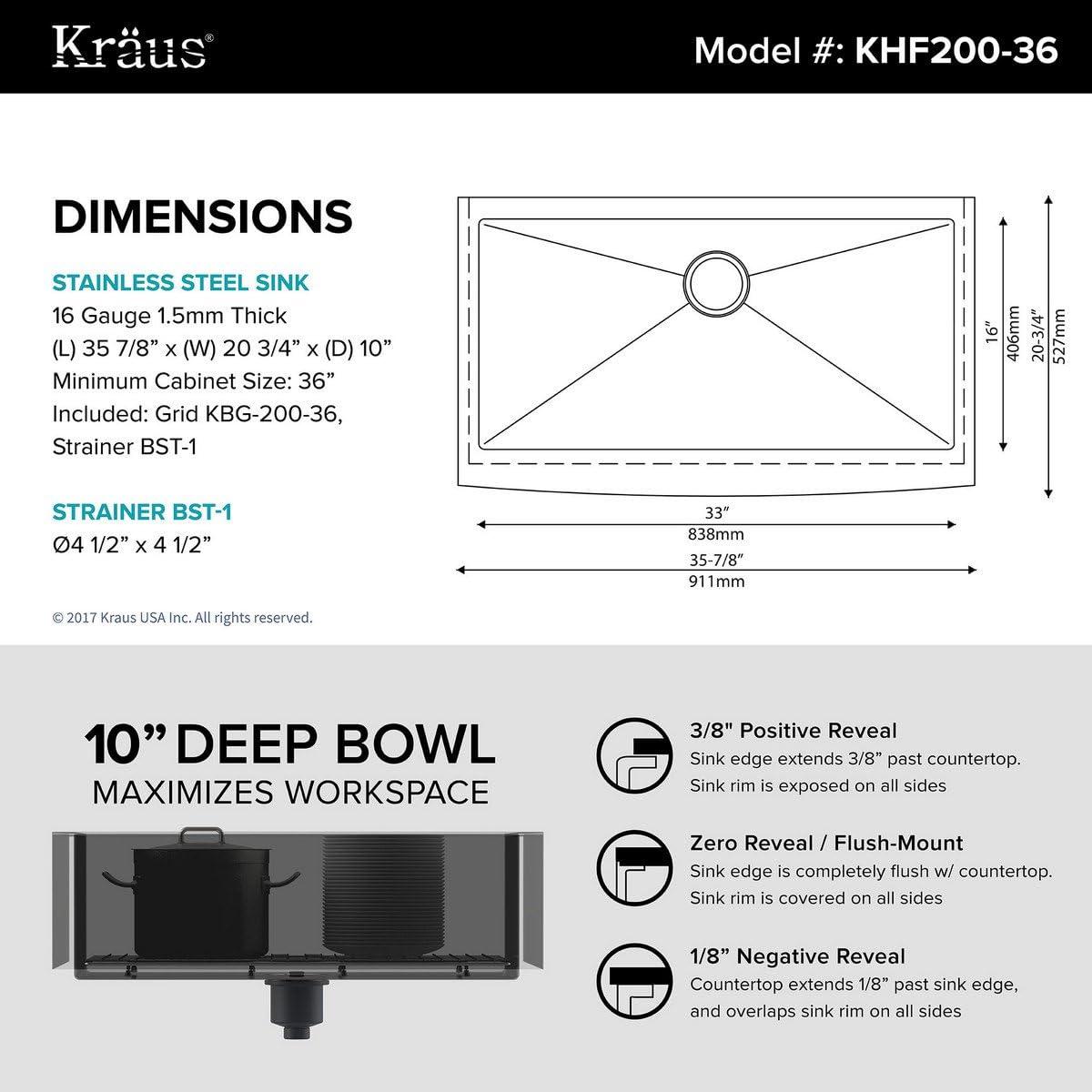 KRAUS Standart Pro Apron Front Farmhouse 16 Gauge Single Bowl Stainless Steel Kitchen Sink