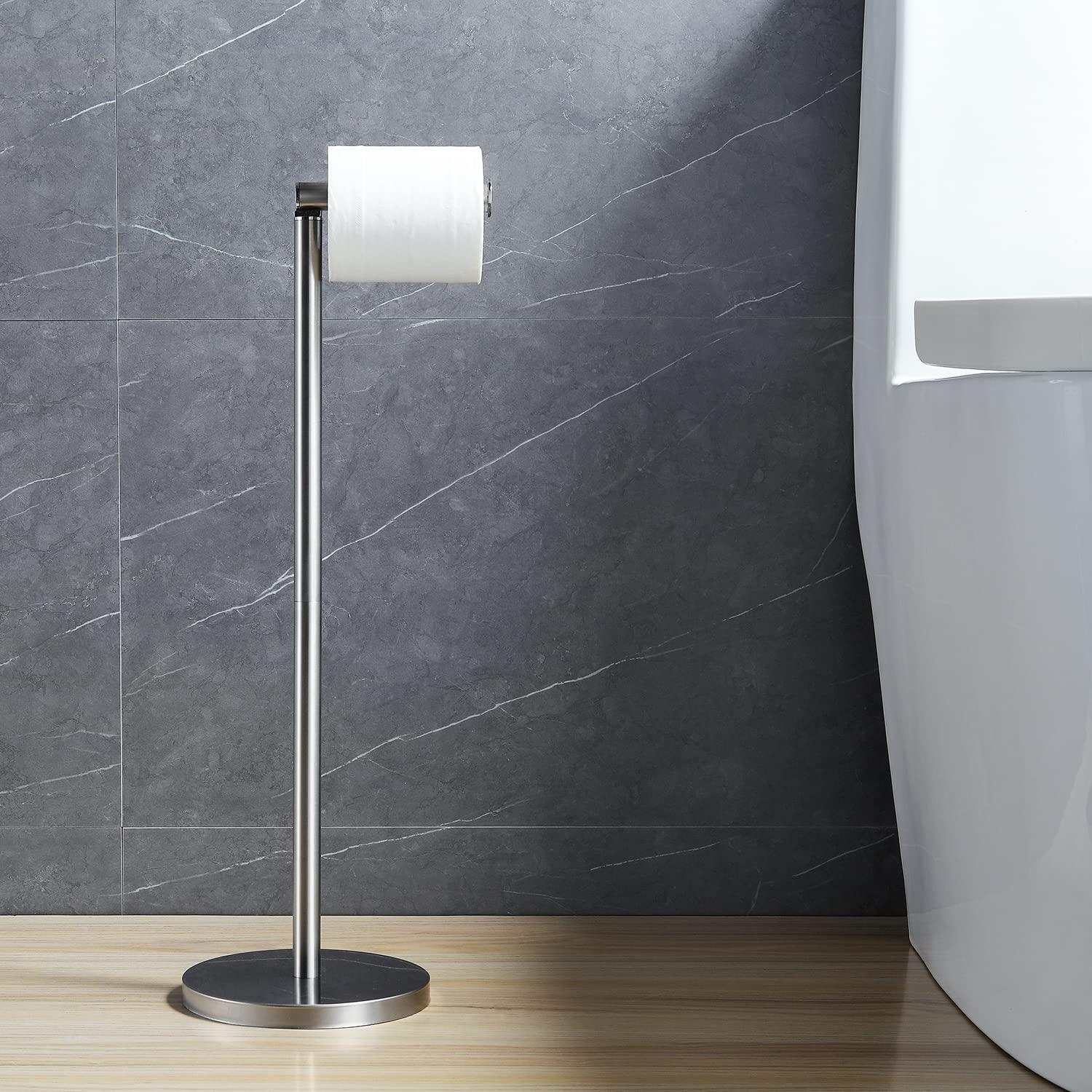 BGL Freestanding Toilet Paper Holder - Brushed Nickel, Reserve Storage for Paper Rolls