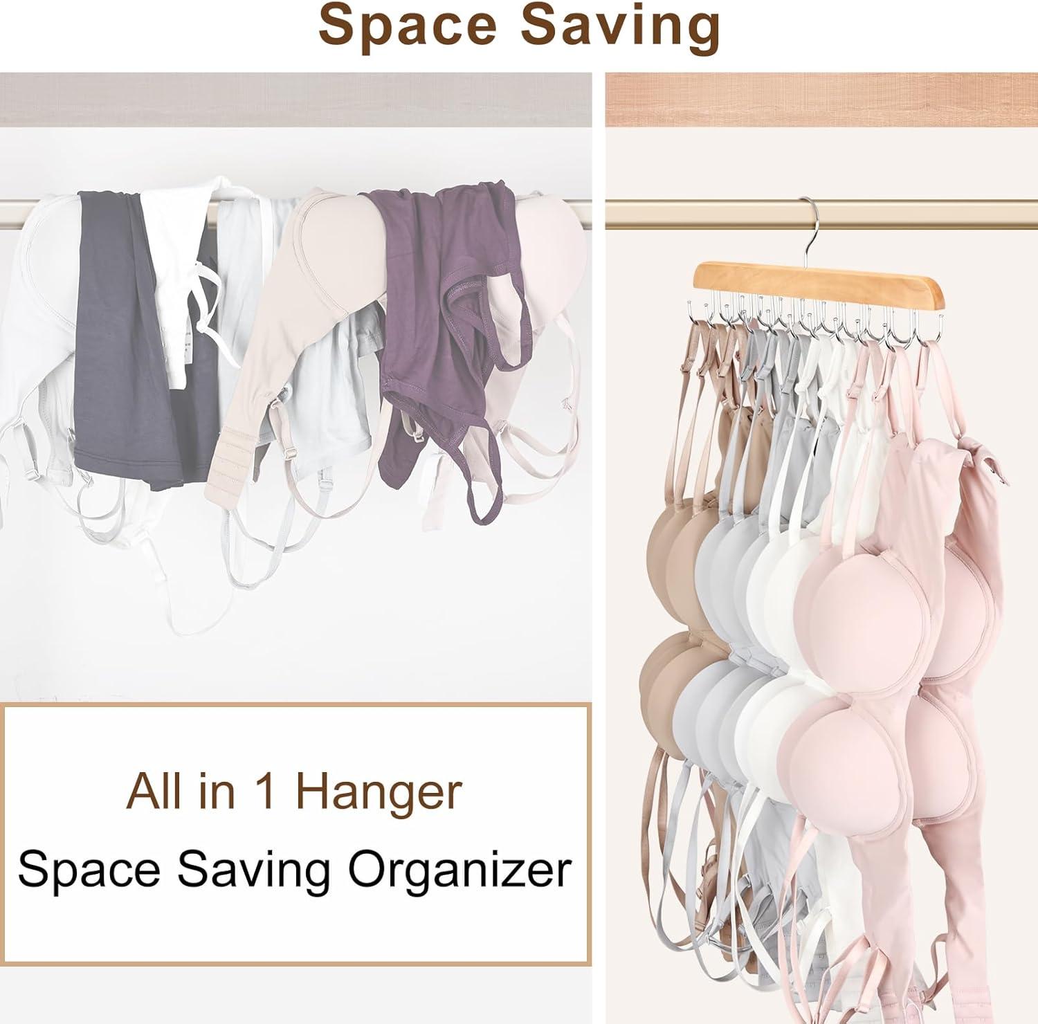 Resovo Bra Hanger for Closet, Tank Top Hanger 20 Hooks Capacity Foldable Wood Space Saving Hanger Closet Organizers and Storage for Dorm & Apartment for Tank Top, Bra, Scarf etc.