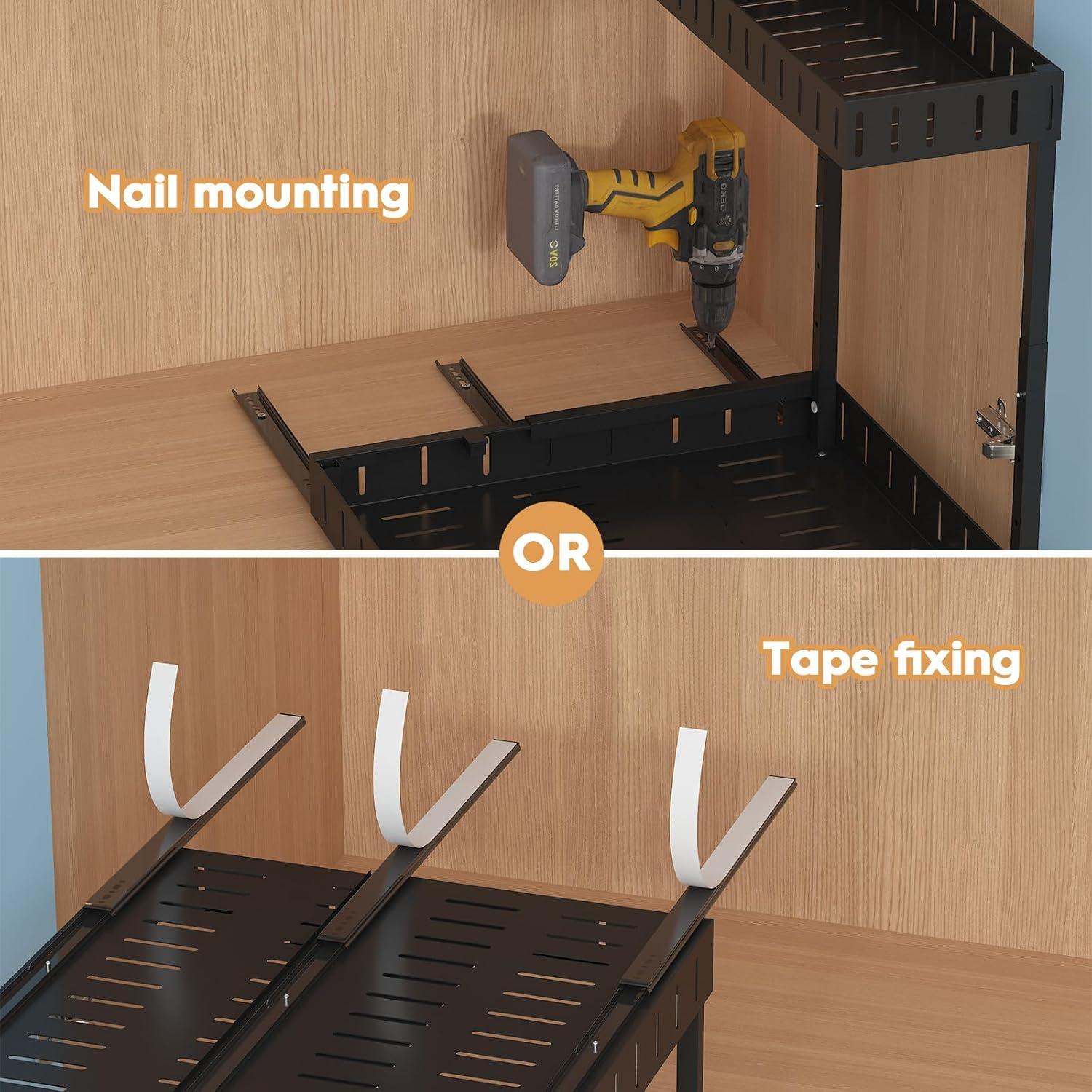 Rebrilliant Under Sink Organizer, 2 Tier Expandable Under Cabinet Organizer, Heights Adjustable Pull Out Storage For Kitchen Bathroom Laundry, Black, 1 Pack