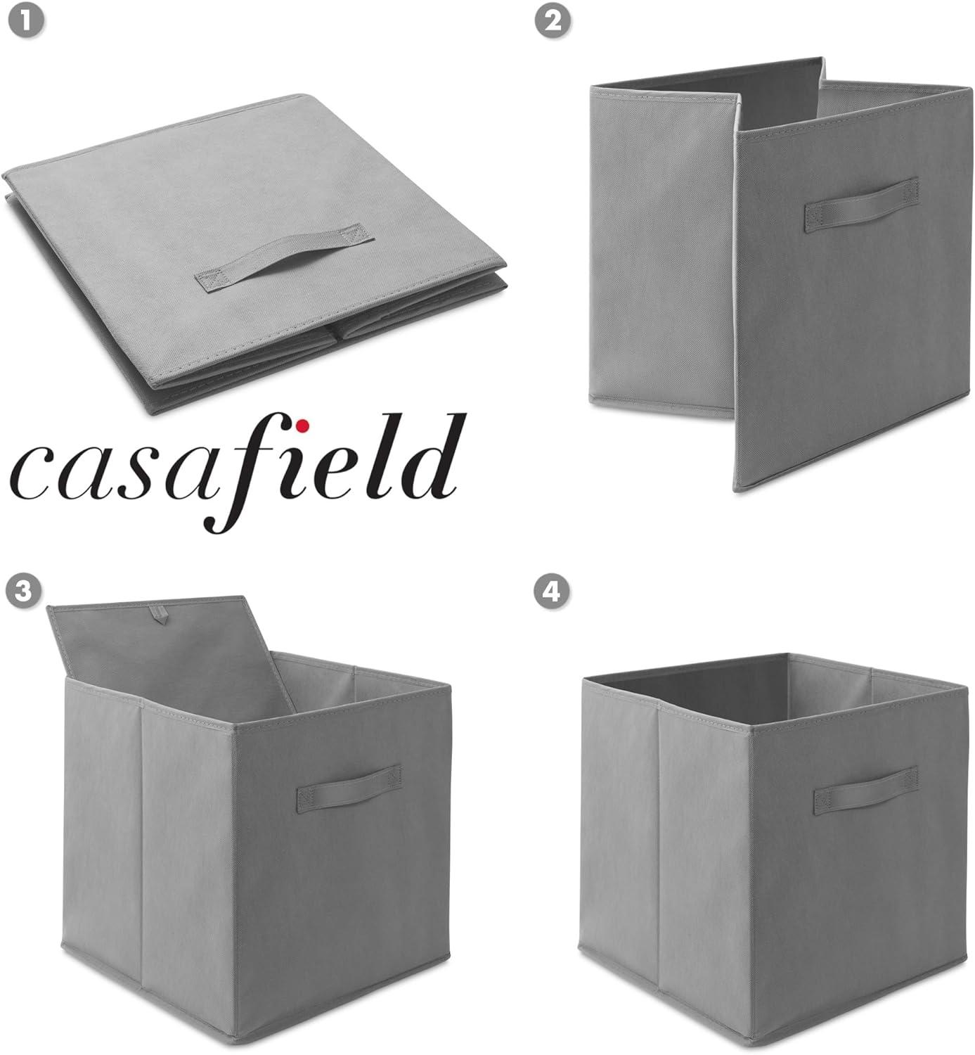 Casafield Set of 6 Collapsible Fabric Storage Cube Bins, Brown - 13" Foldable Cloth Baskets for Shelves and Cubby Organizers