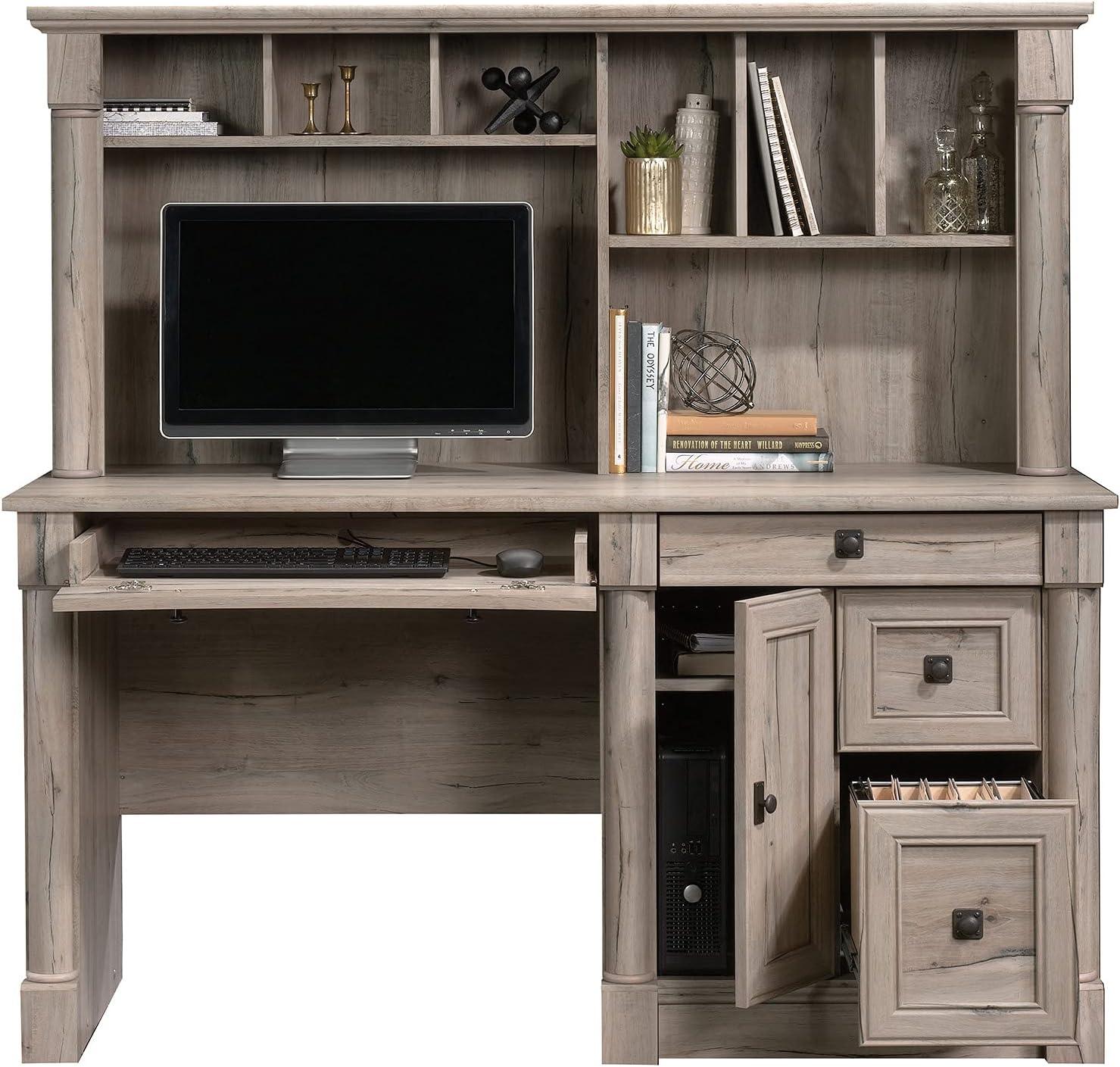 Split Oak Wood Computer Desk with Hutch and Storage