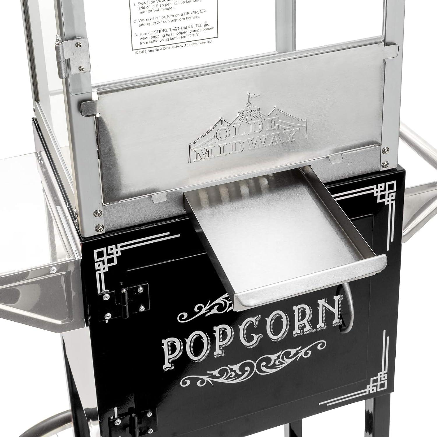 Olde Midway Vintage Black Electric Popcorn Popper Cart