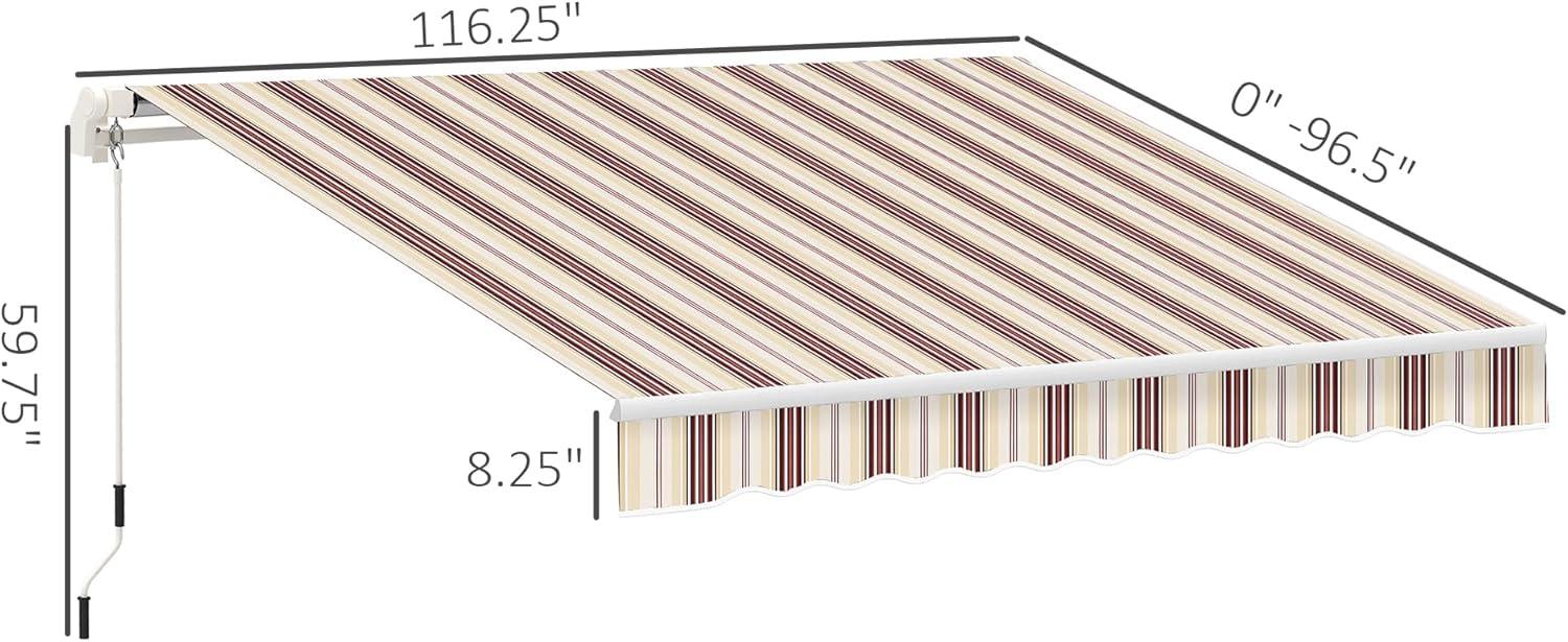 Outsunny 10' x 8 Patio Awning Canopy Retractable Deck Door Outdoor Sun Shade Shelter, Red Stripes