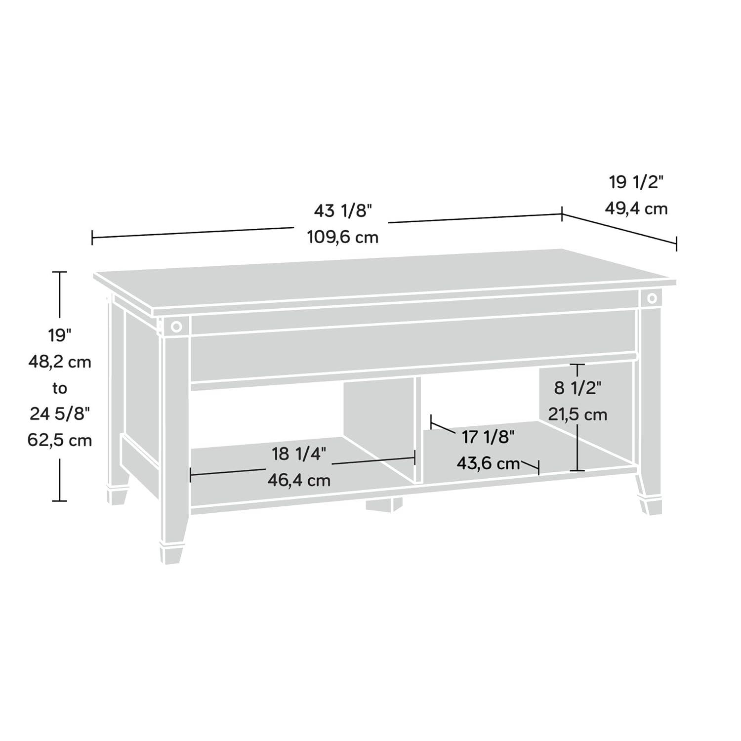 Sauder Carson Forge Lift Top Coffee Table Lintel Oak: Traditional Style, Particle Board, Paper Veneer, 5 Year Warranty