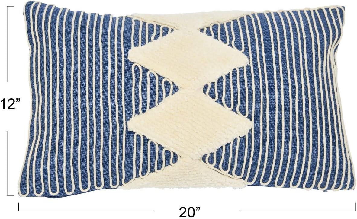 Creative Co-Op Cotton Tufted Lumbar Pillow with Embroidered Rope Stripes