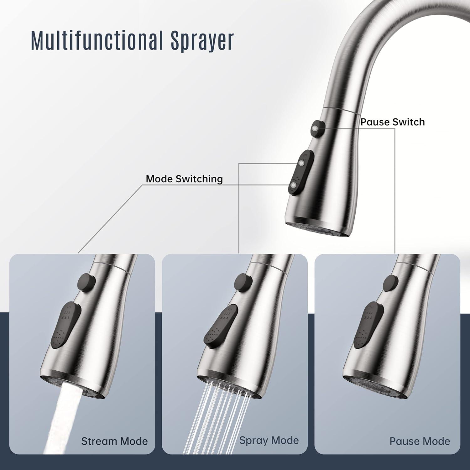 Kitchen Faucet With Pull-Down Spray Single Handle High Arc ,Stainless Steel Brushed Nickel